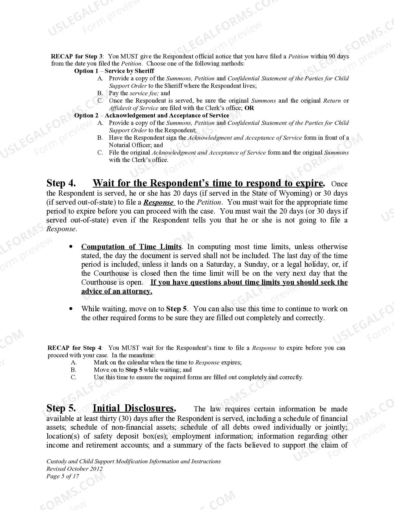 Preview Custody and Child Support Modification Information and Instructions