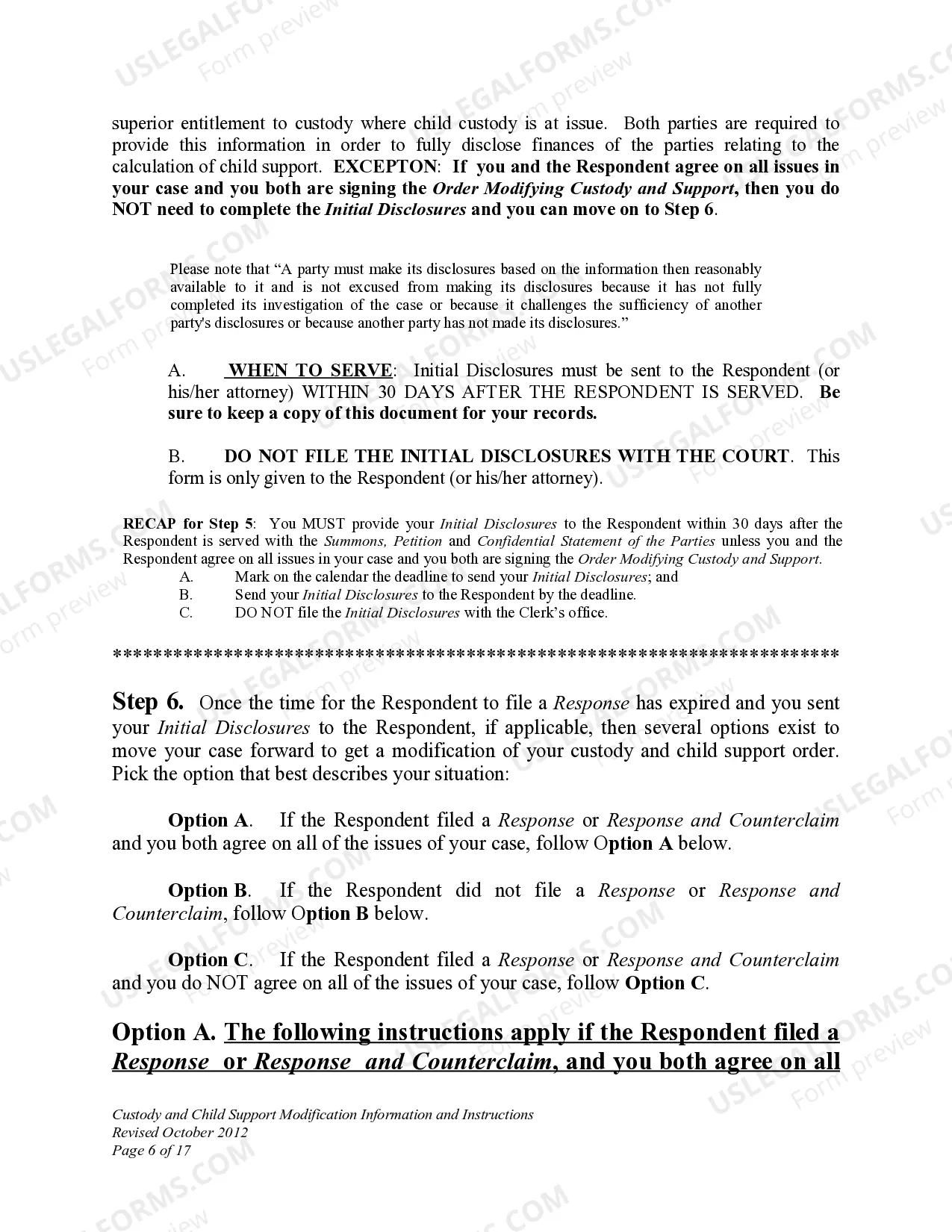 Preview Custody and Child Support Modification Information and Instructions