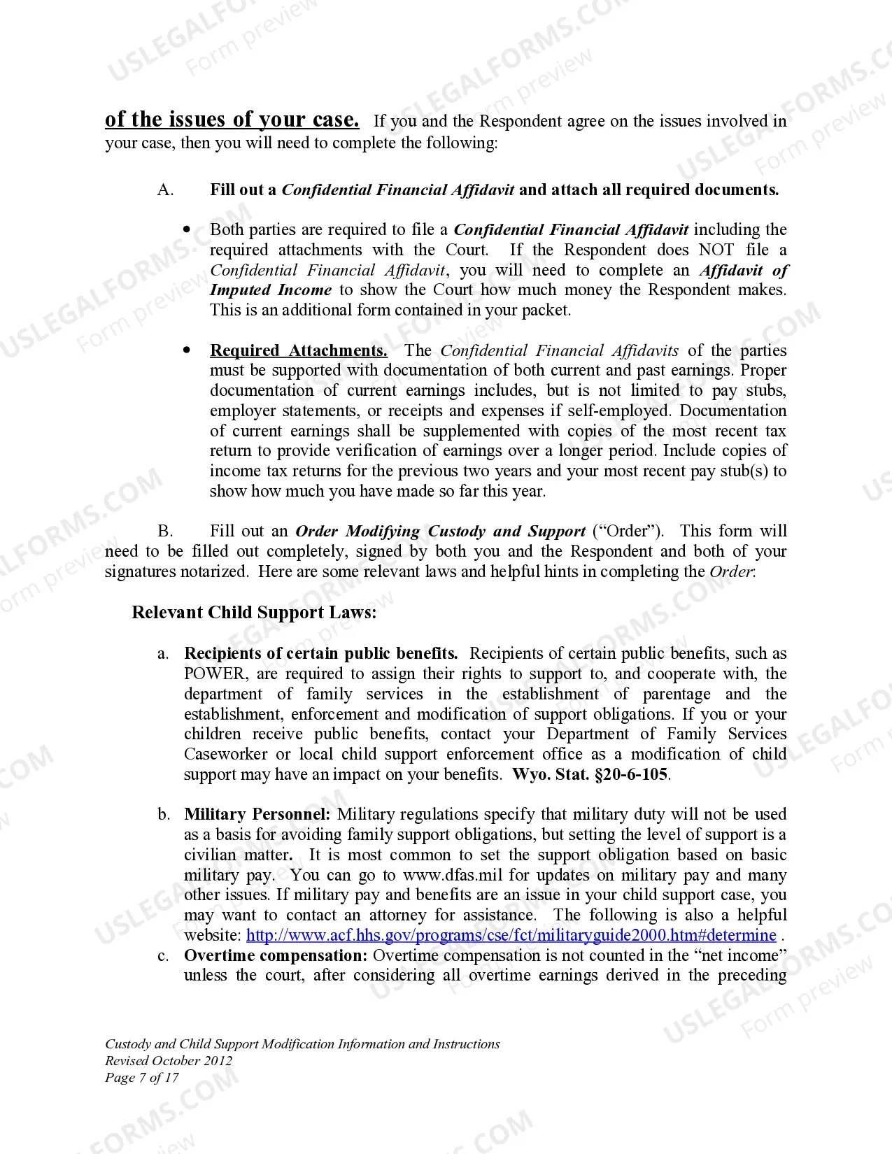 Preview Custody and Child Support Modification Information and Instructions