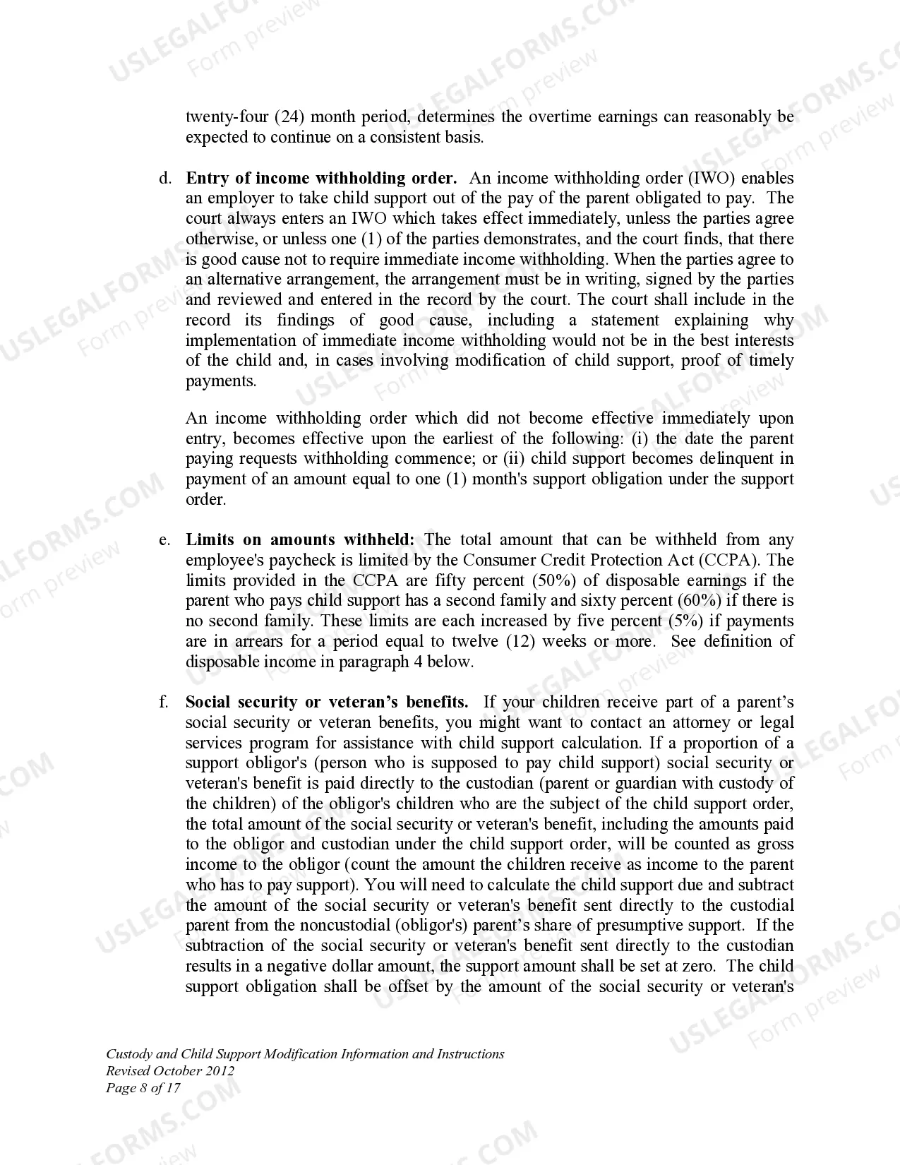 Preview Custody and Child Support Modification Information and Instructions