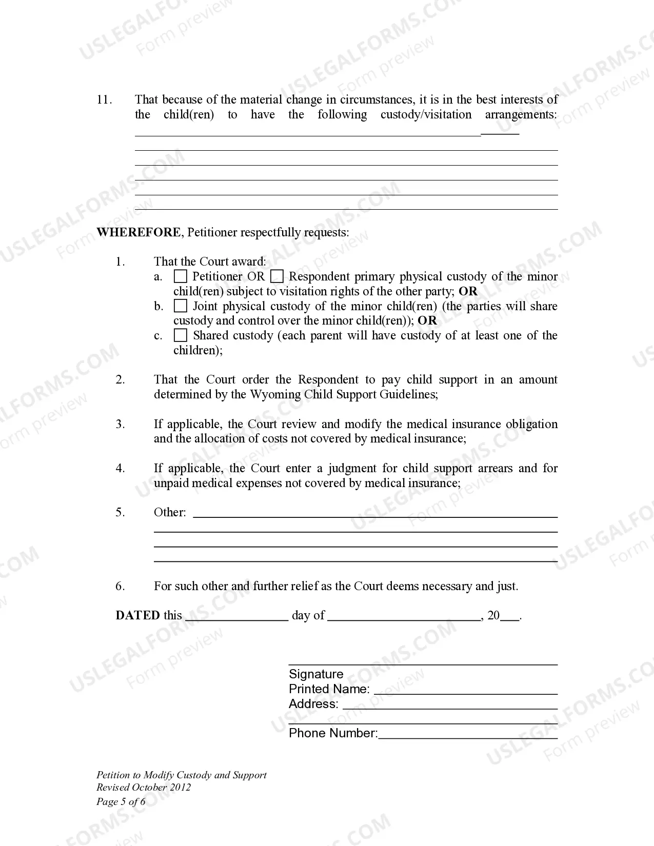 Preview Petition to Modify Child Custody and Support