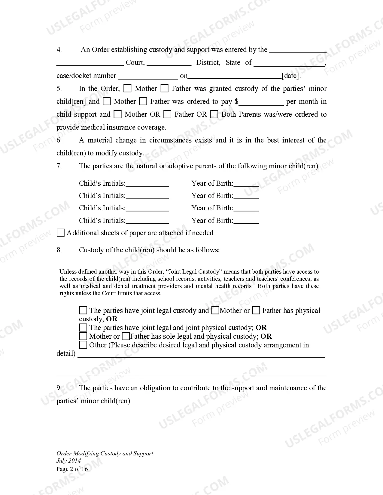 Preview Order Modifying Child Custody and Support