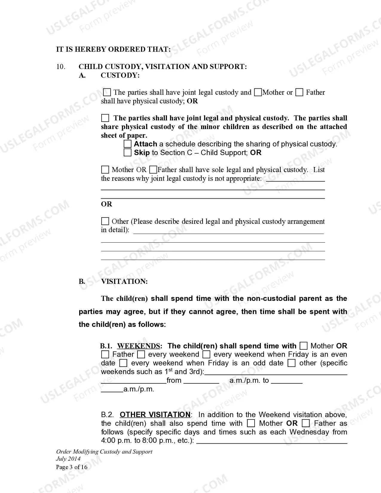 Preview Order Modifying Child Custody and Support