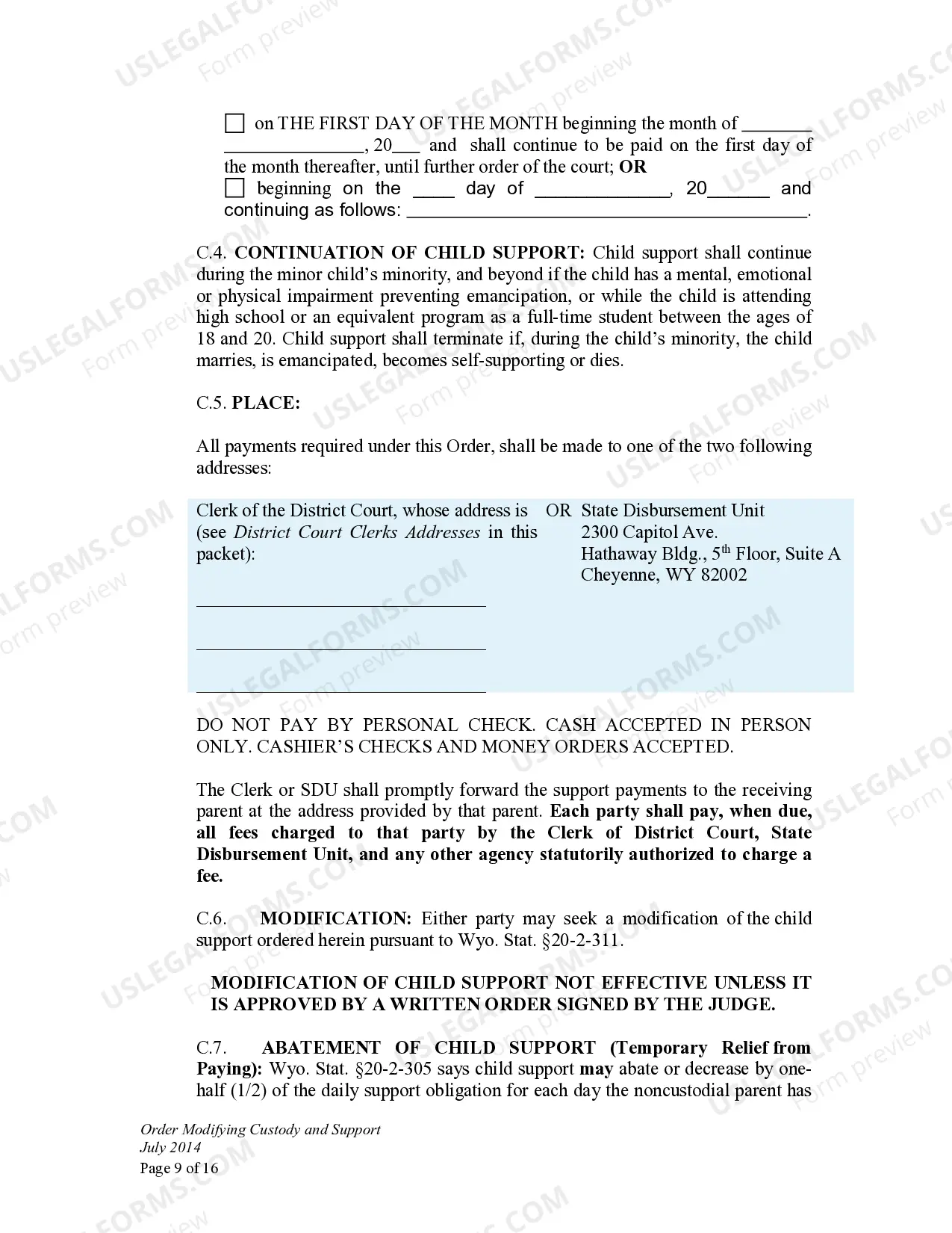 Preview Order Modifying Child Custody and Support