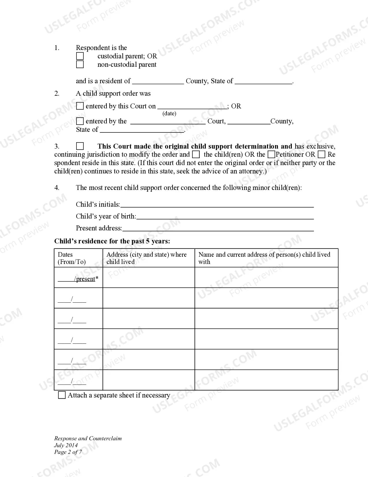 Preview Response and Counterclaim to Petition for Modification of Child Support