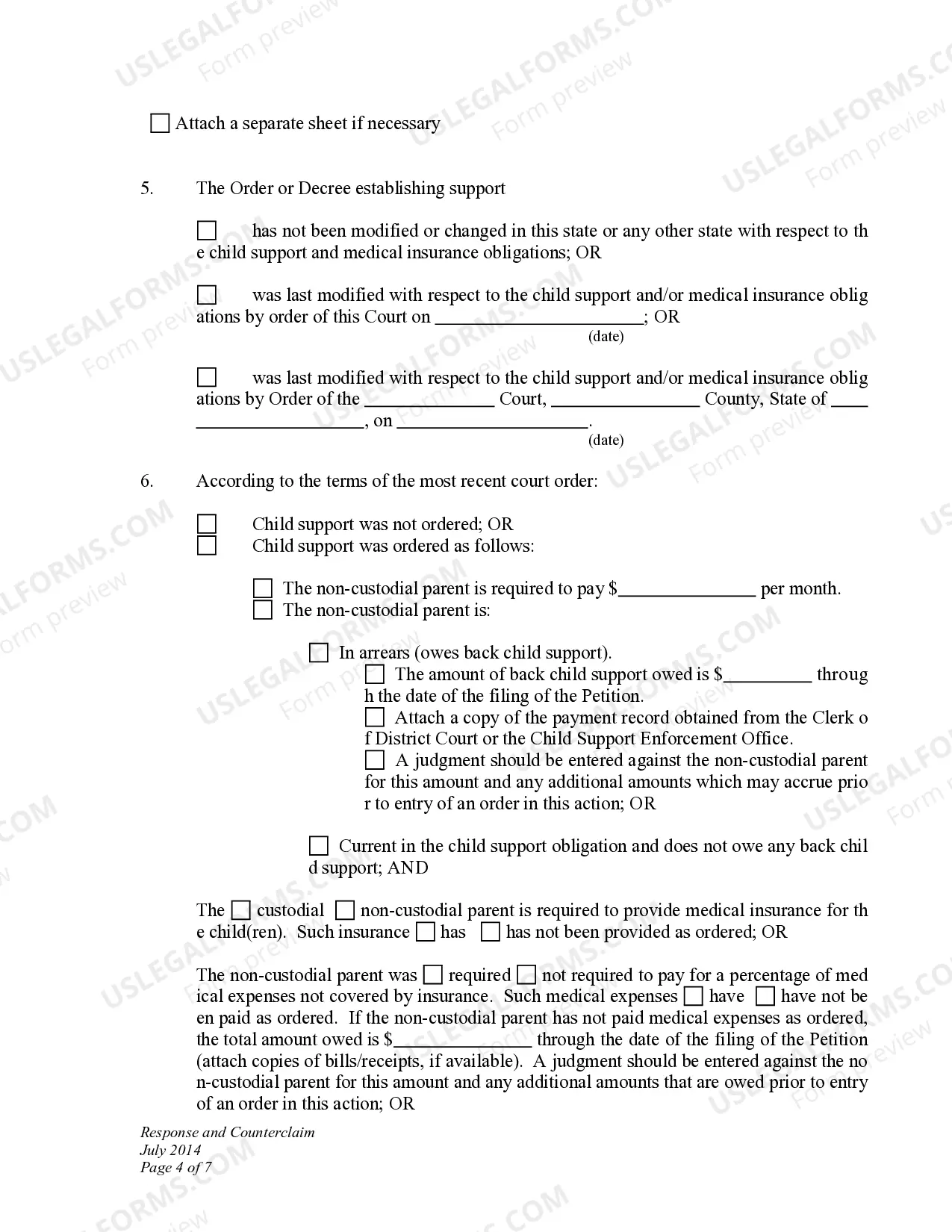 Preview Response and Counterclaim to Petition for Modification of Child Support