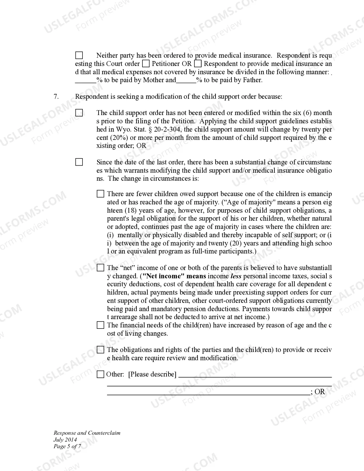 Preview Response and Counterclaim to Petition for Modification of Child Support