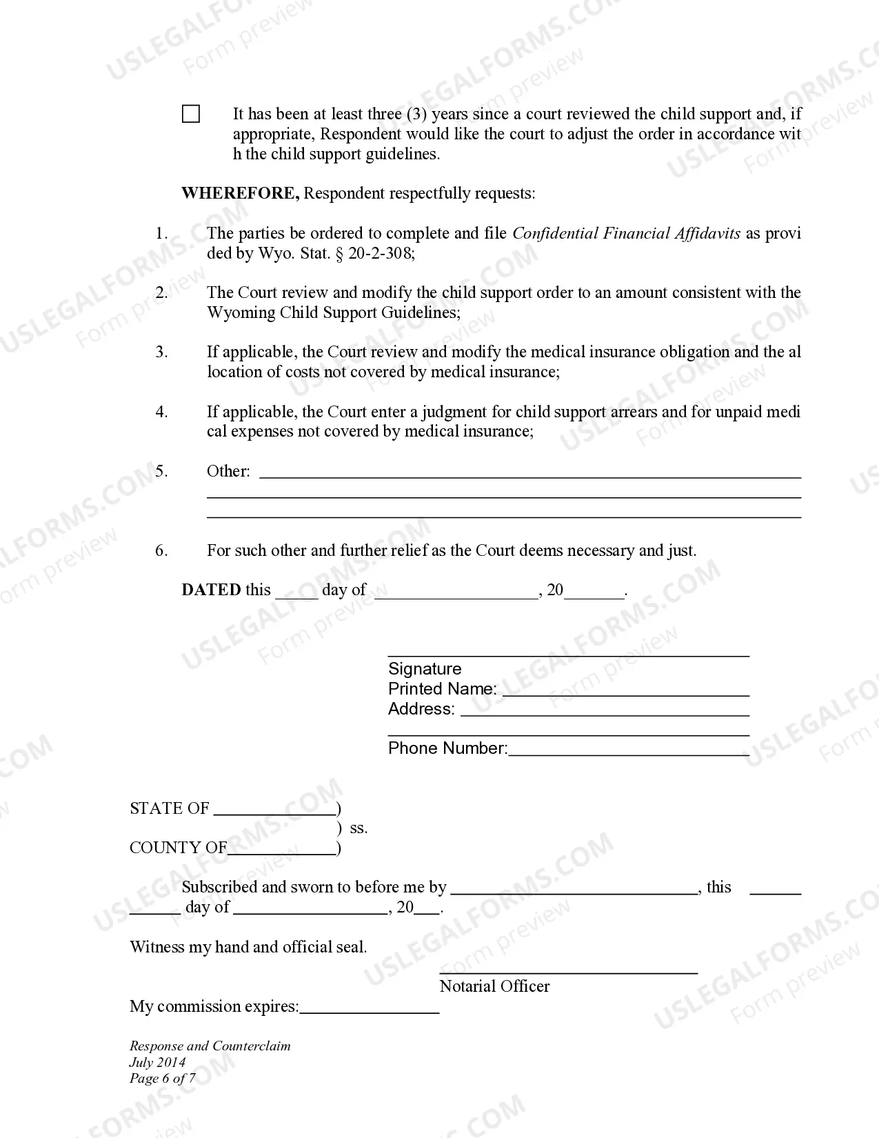 Preview Response and Counterclaim to Petition for Modification of Child Support