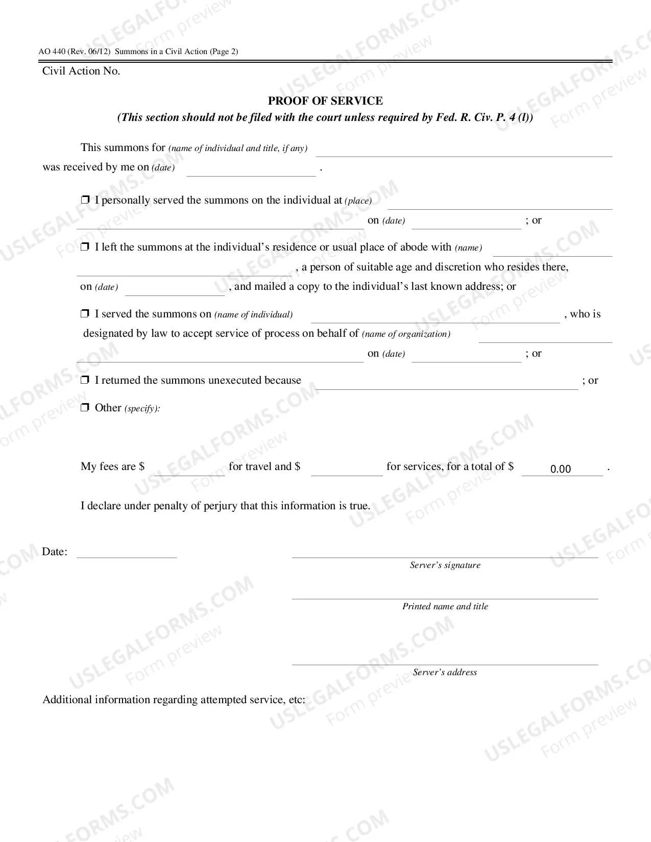 Preview Summons in a Civil Case