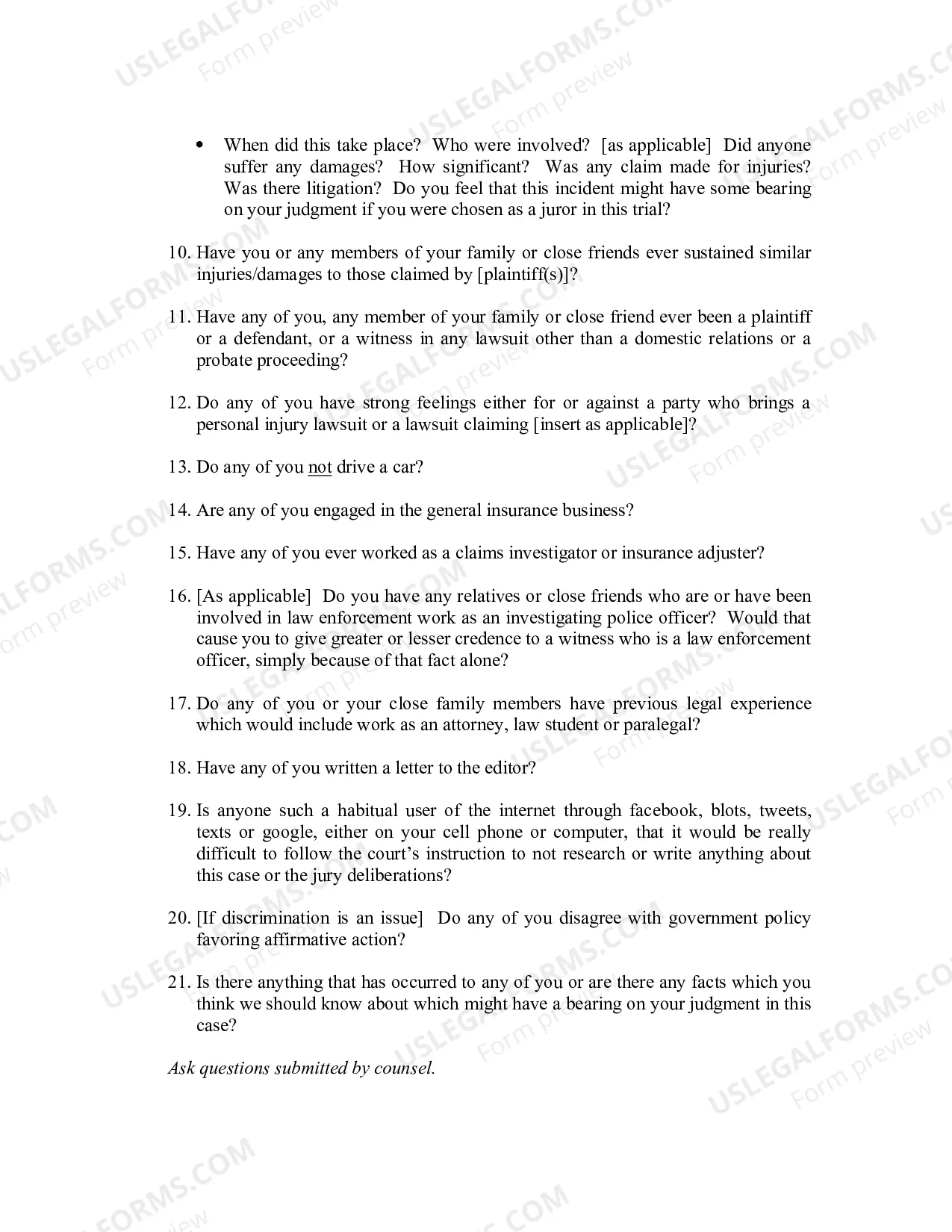 Preview Voir Dire Questions (Civil)