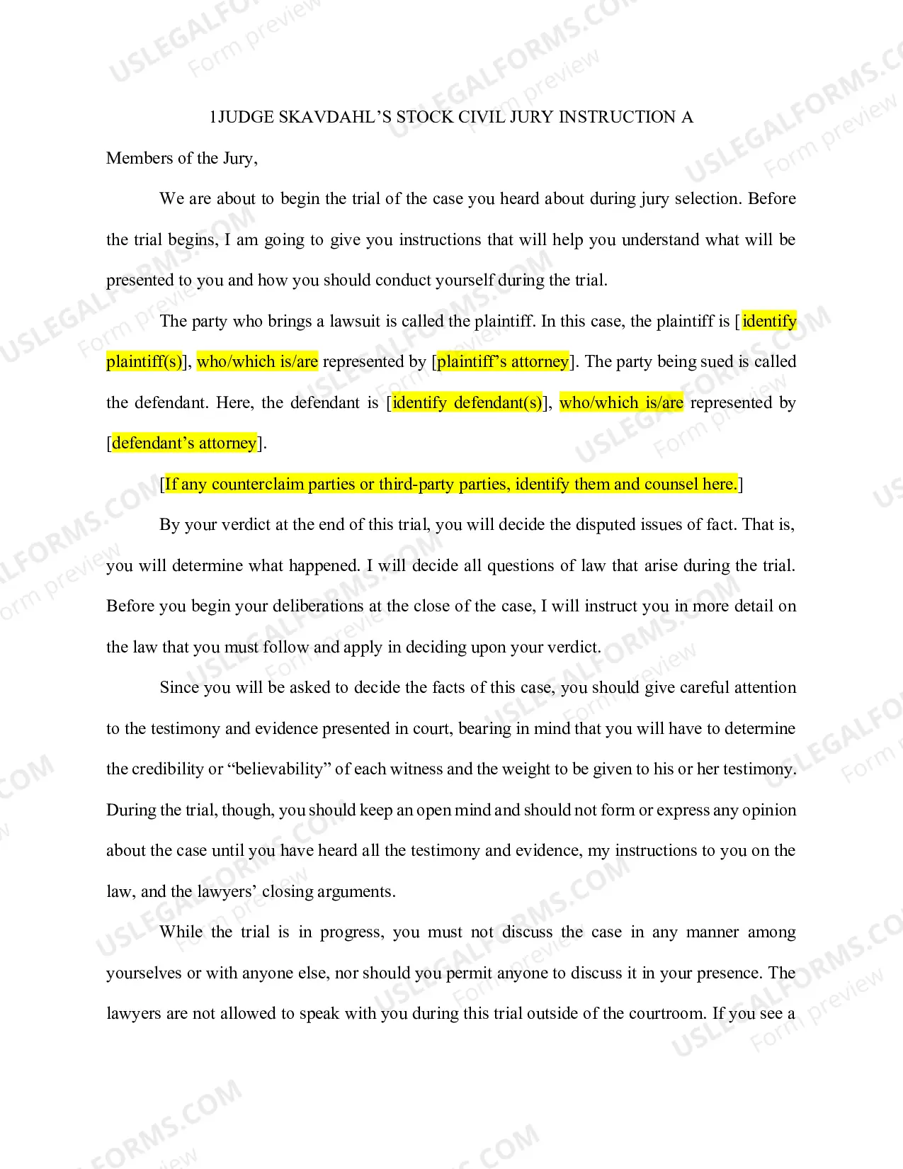 Preview Stock Jury Instructions - Civil