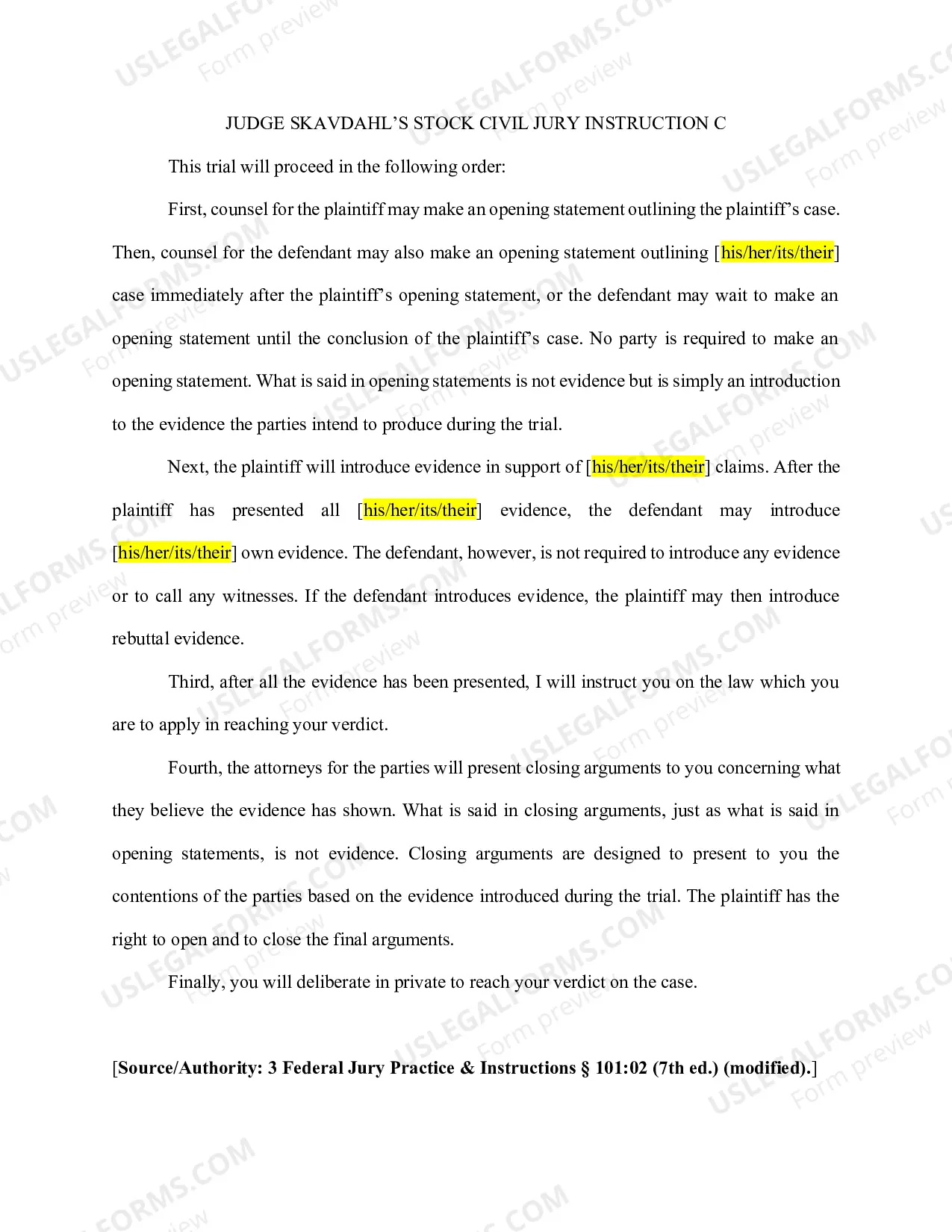 Preview Stock Jury Instructions - Civil