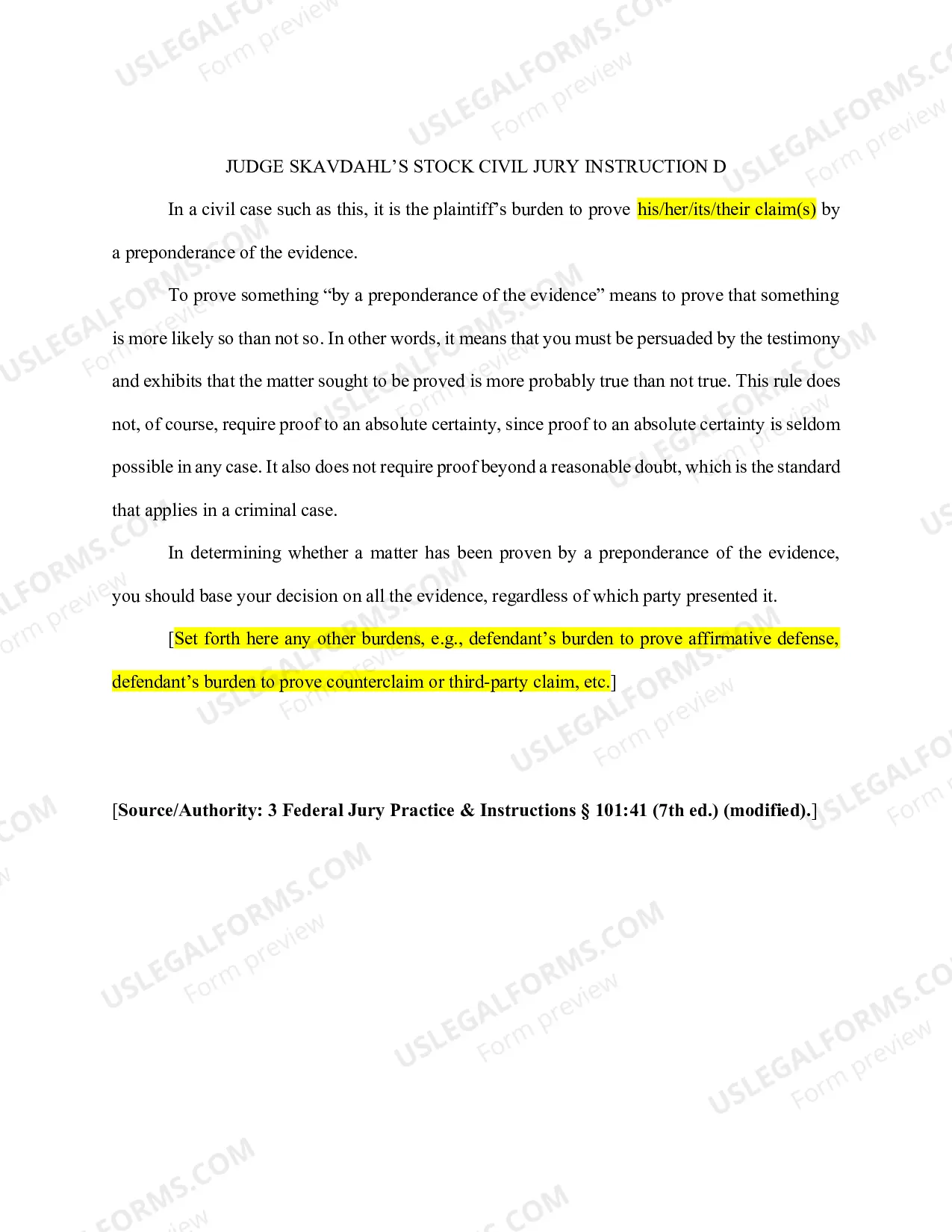 Preview Stock Jury Instructions - Civil