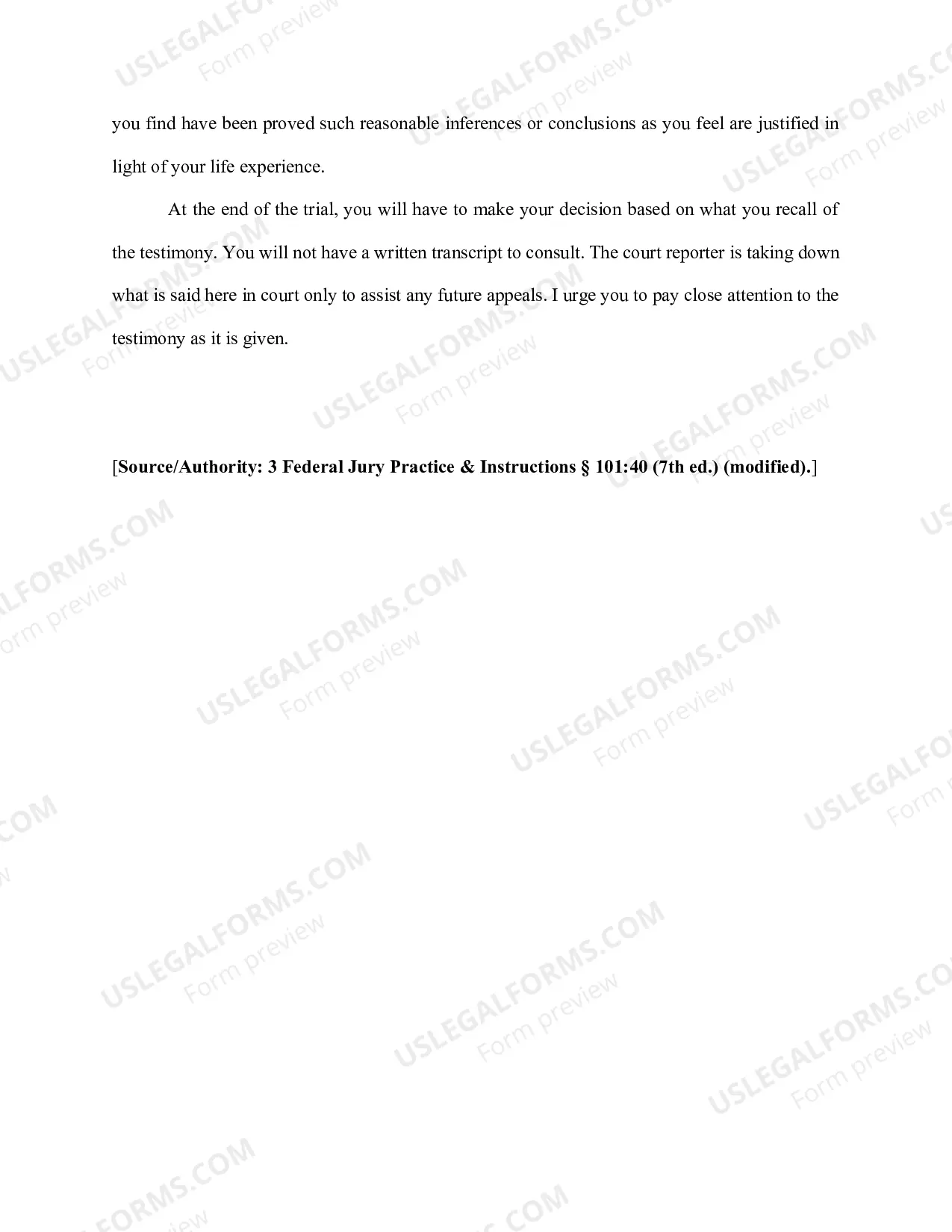 Preview Stock Jury Instructions - Civil