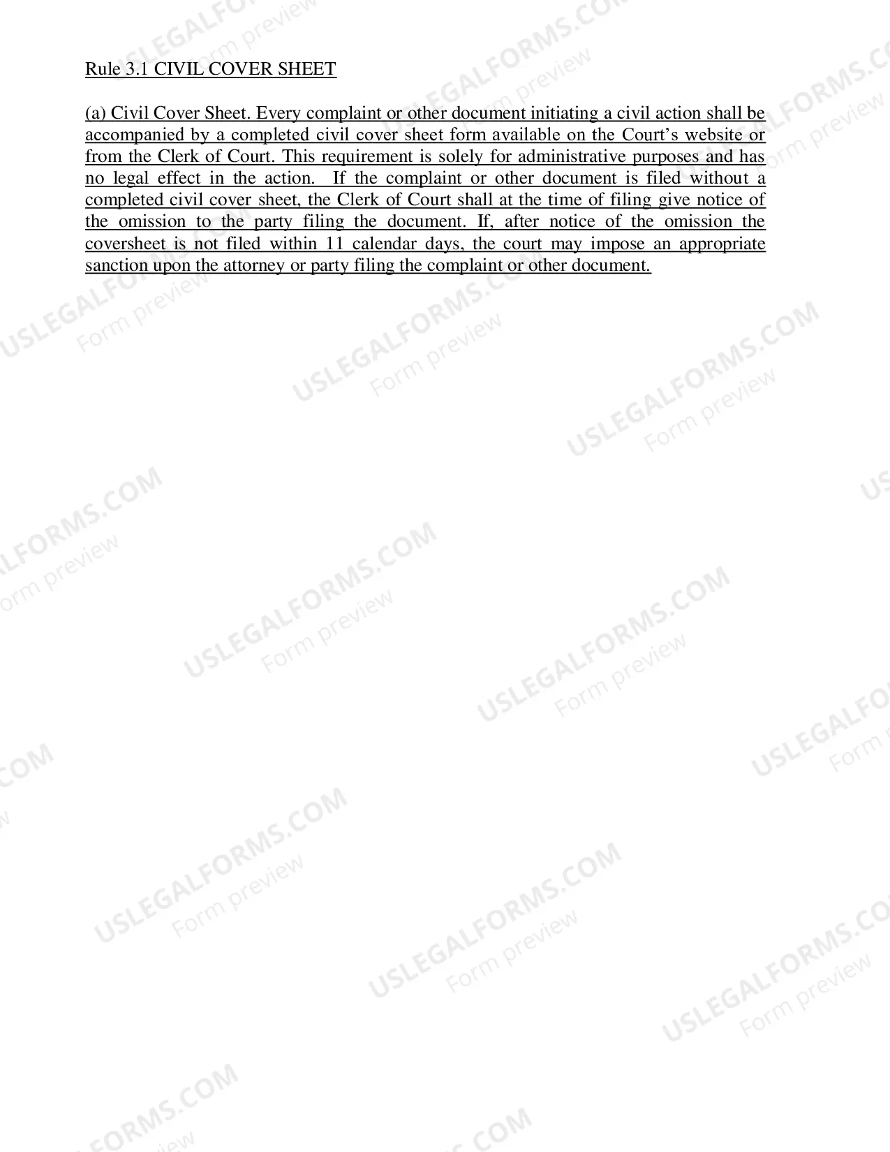 Preview Civil Cover Sheet