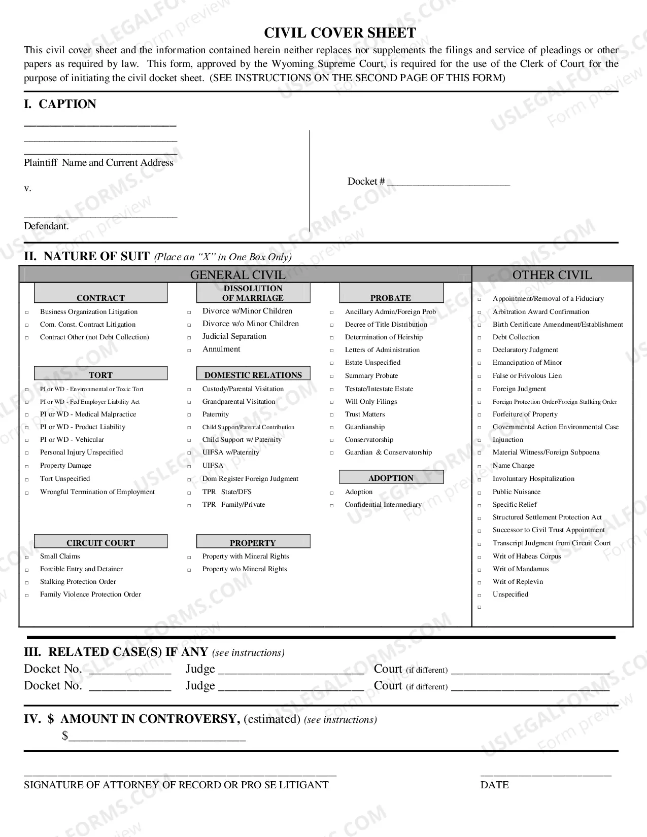 Preview Civil Cover Sheet