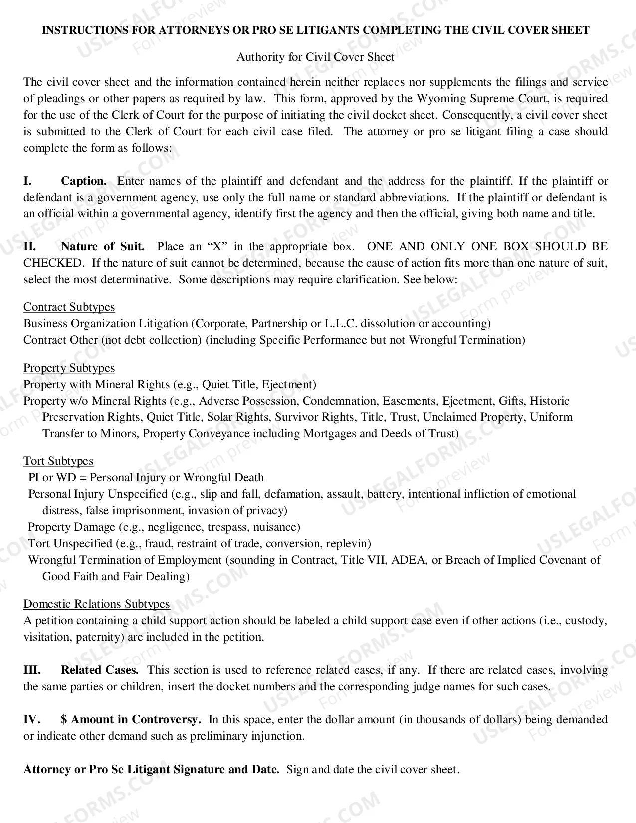 Preview Civil Cover Sheet