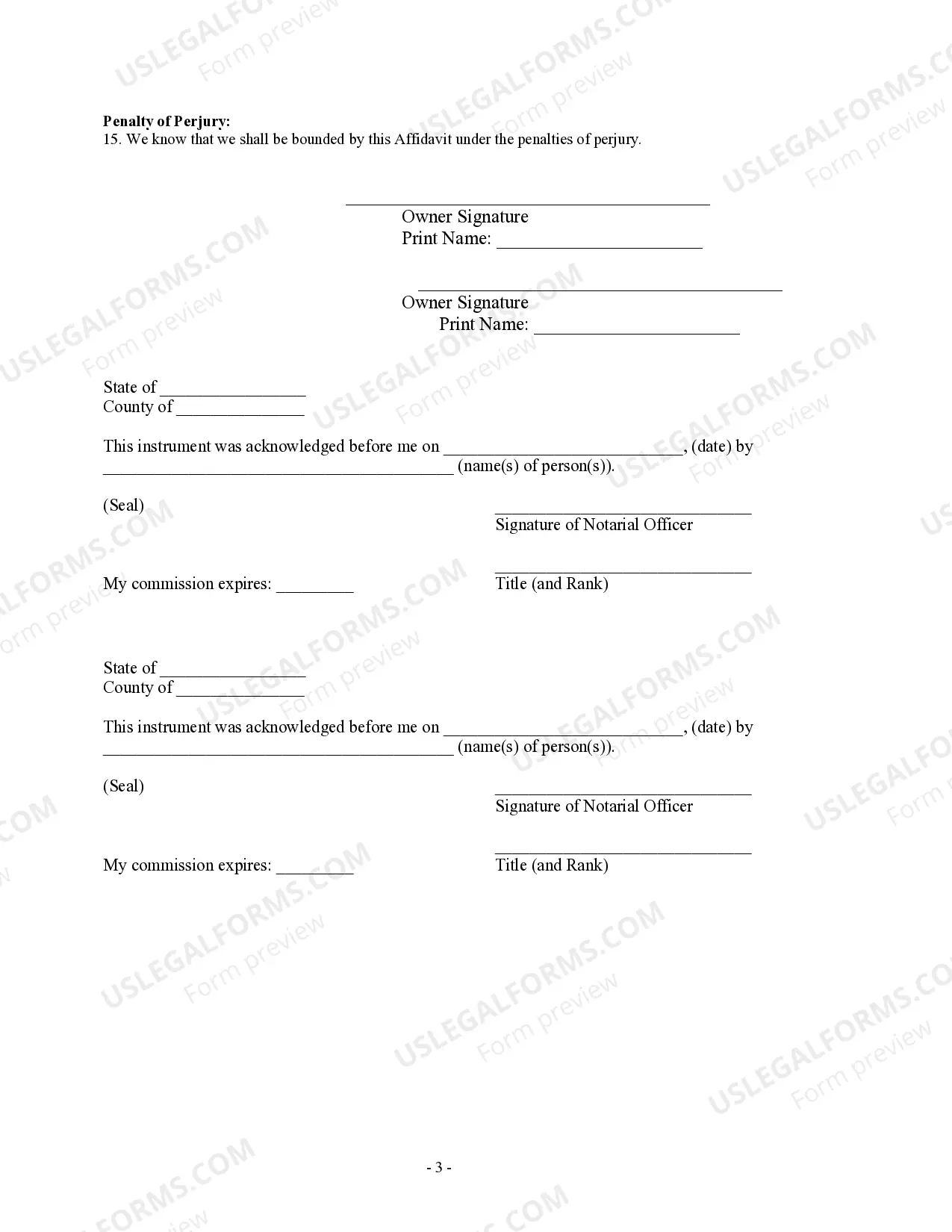 Preview Owner's or Seller's Affidavit of No Liens