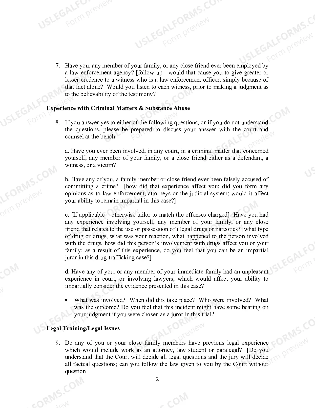 Preview Voir Dire Questions (Criminal)