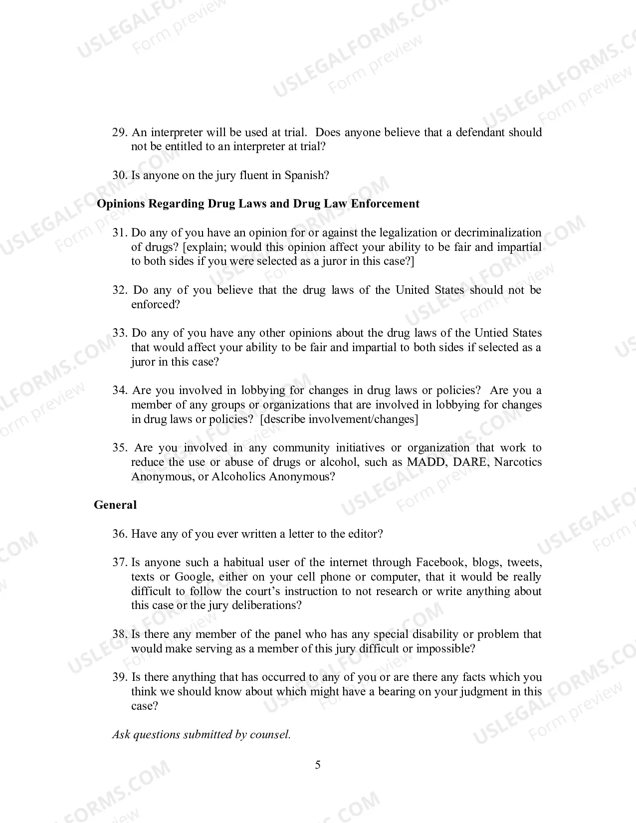 Preview Voir Dire Questions (Criminal)