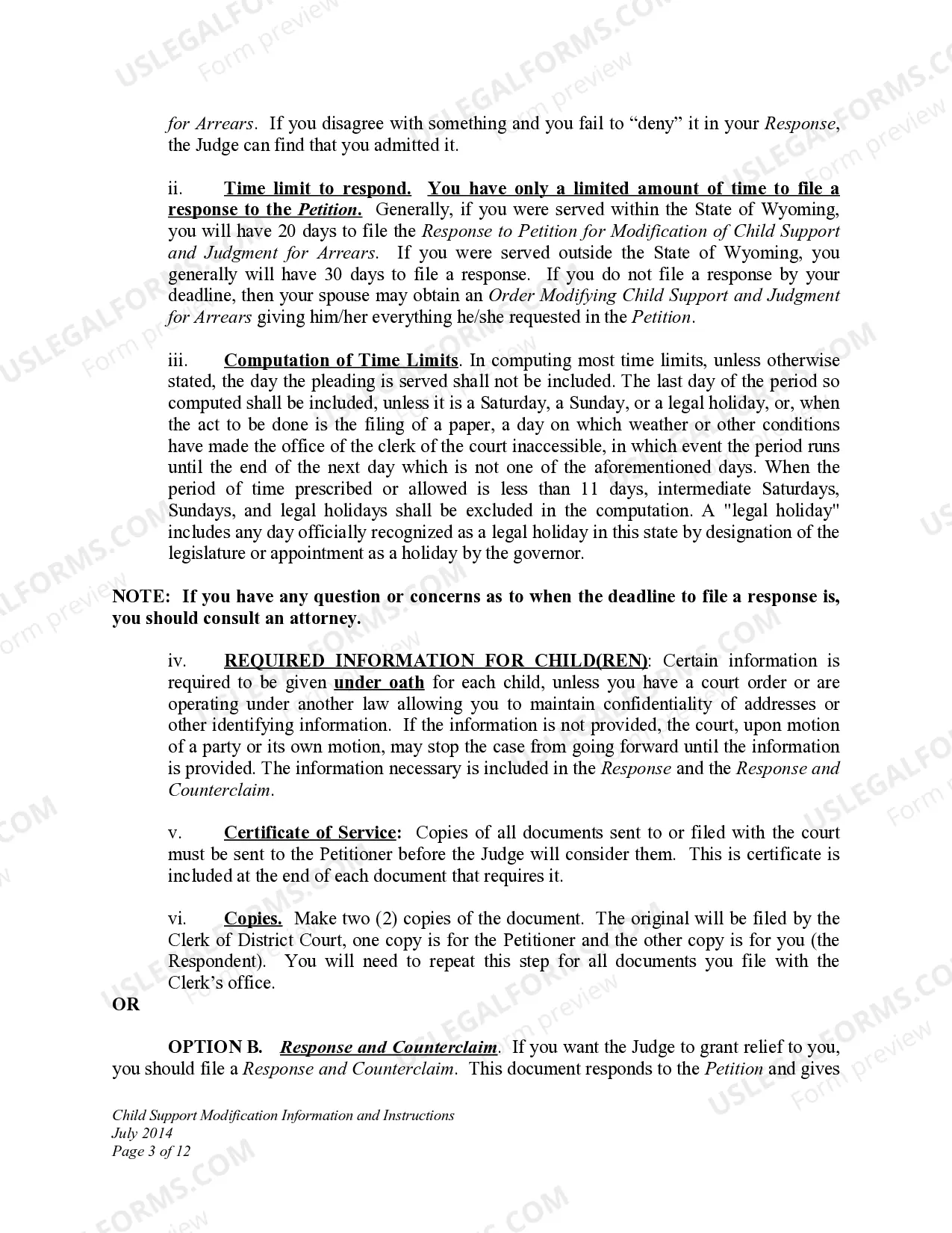 Preview Child Support Modification Information and Instructions