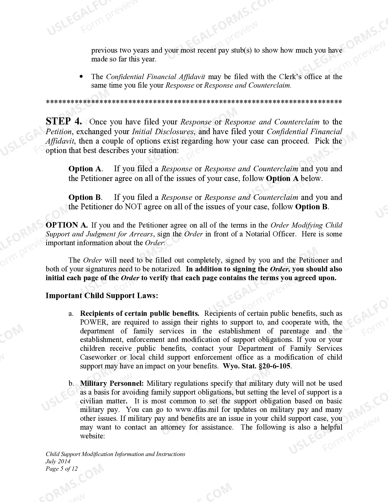 Preview Child Support Modification Information and Instructions
