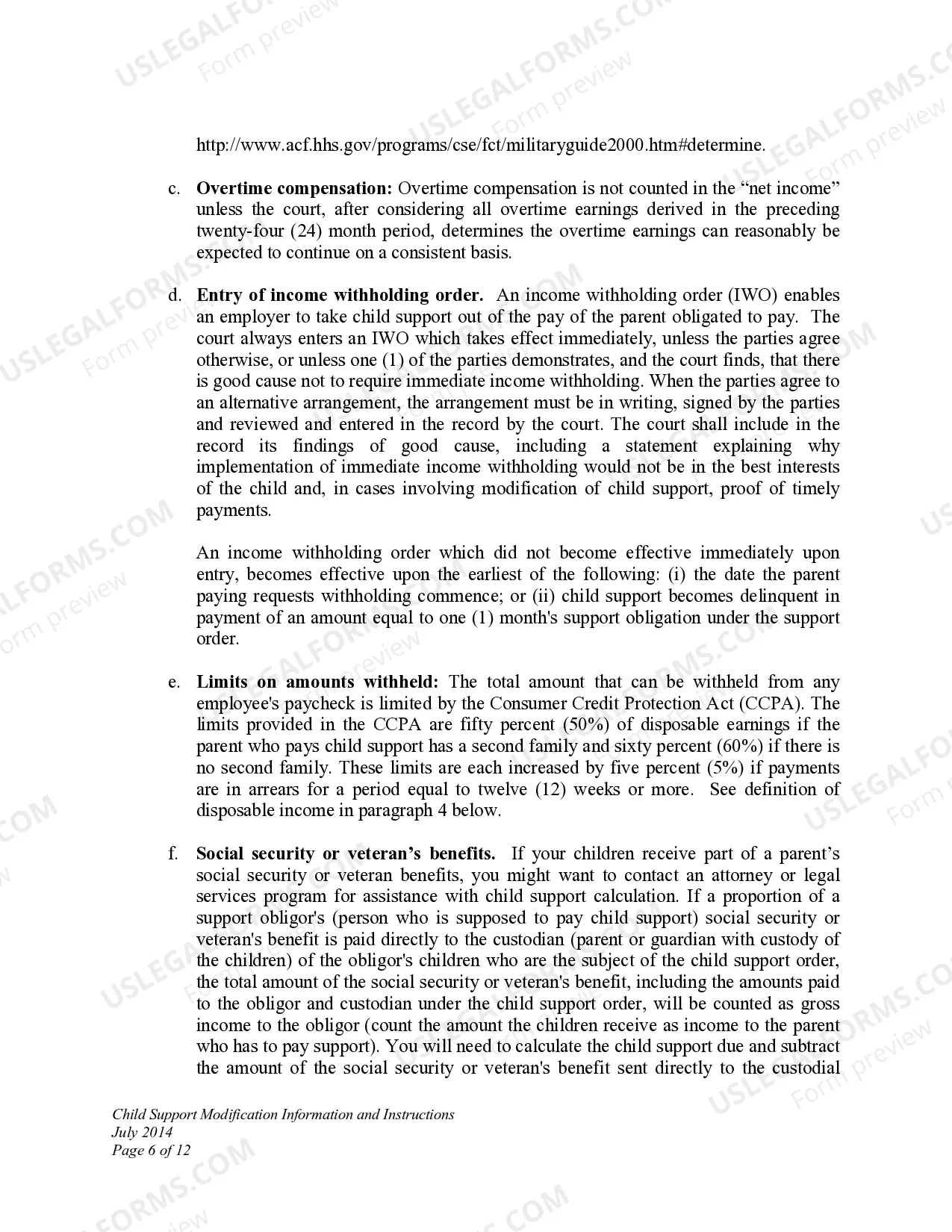 Preview Child Support Modification Information and Instructions