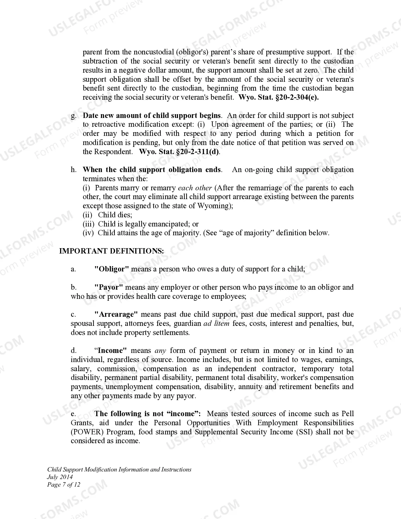 Preview Child Support Modification Information and Instructions