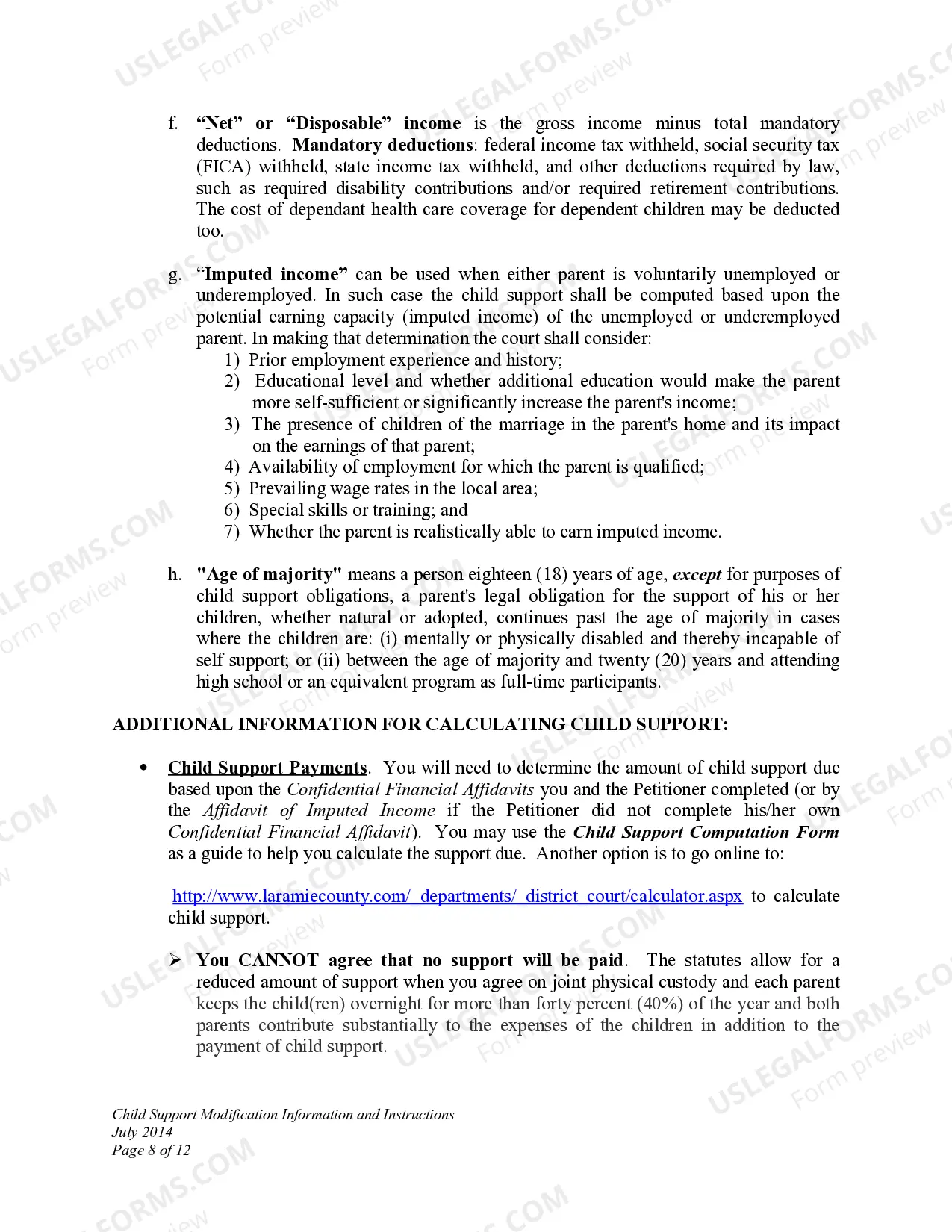 Preview Child Support Modification Information and Instructions