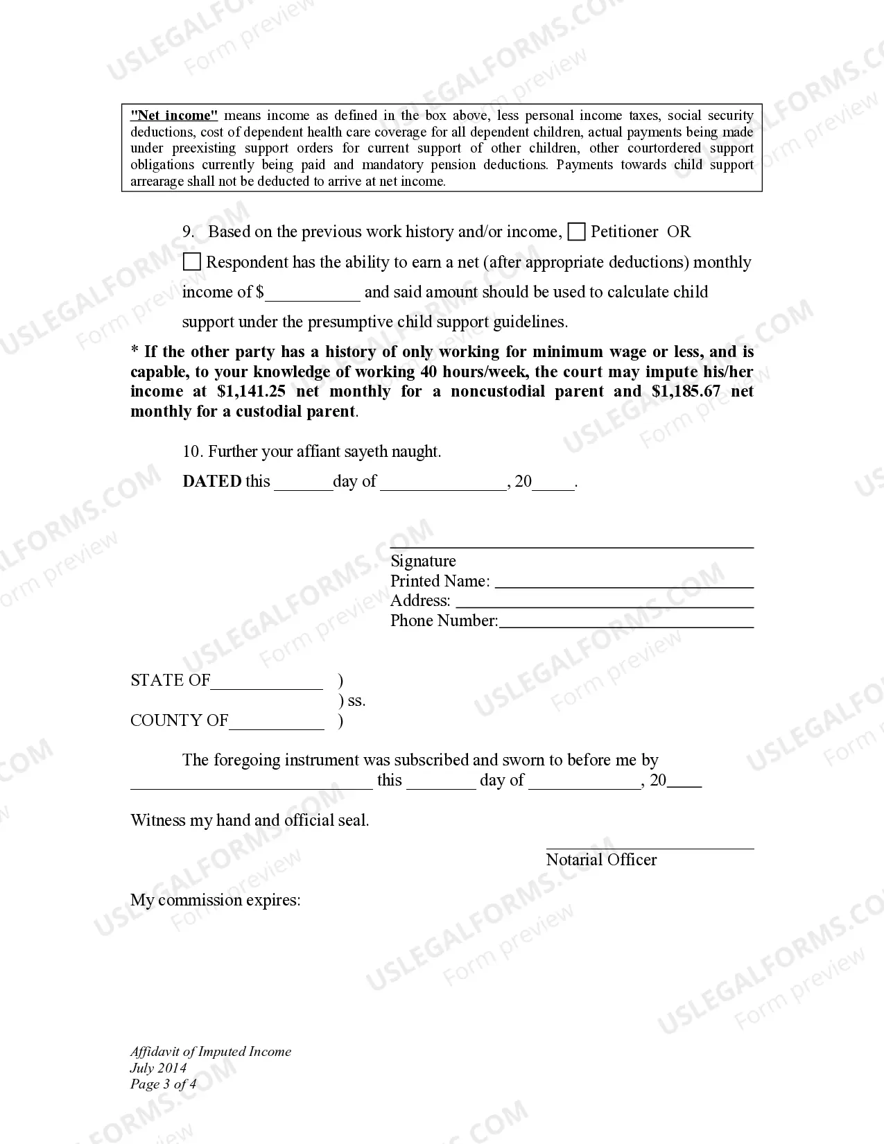 Preview Order Requiring Completion of Confidential Financial Affidavits