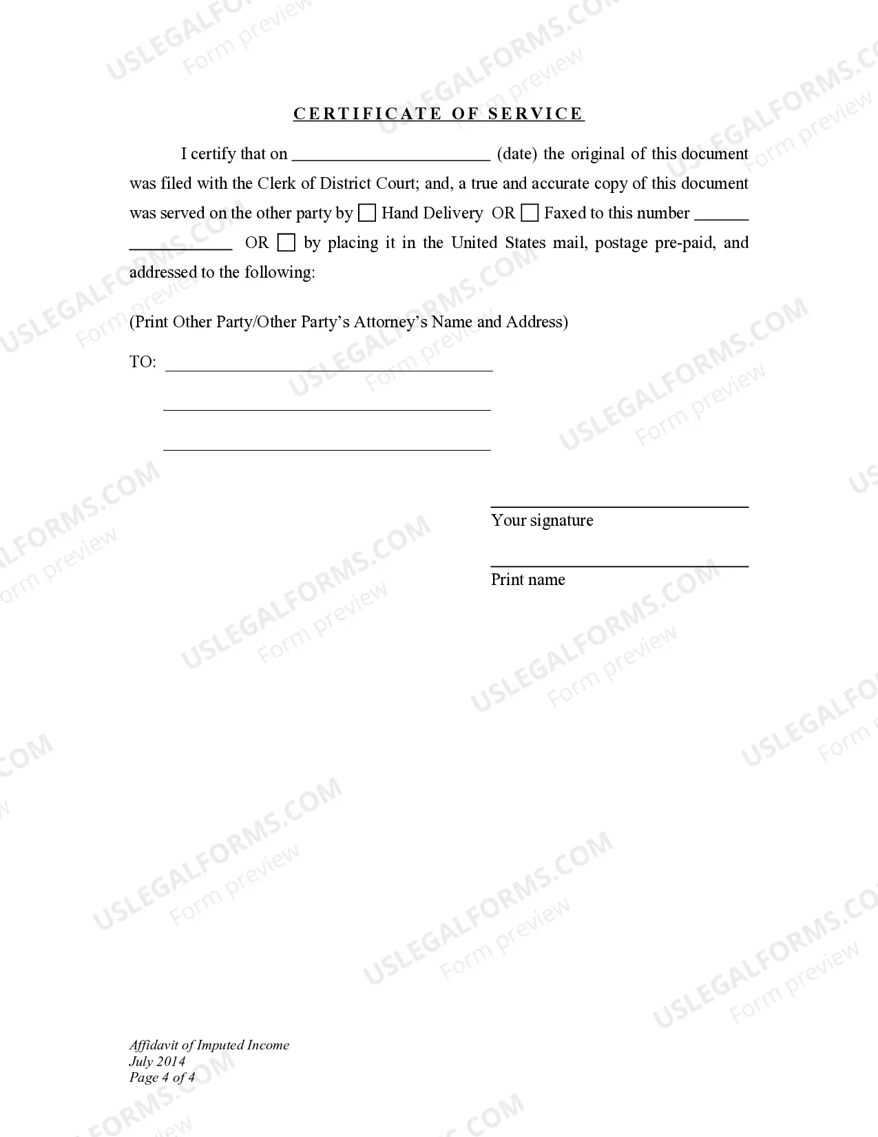 Preview Order Requiring Completion of Confidential Financial Affidavits
