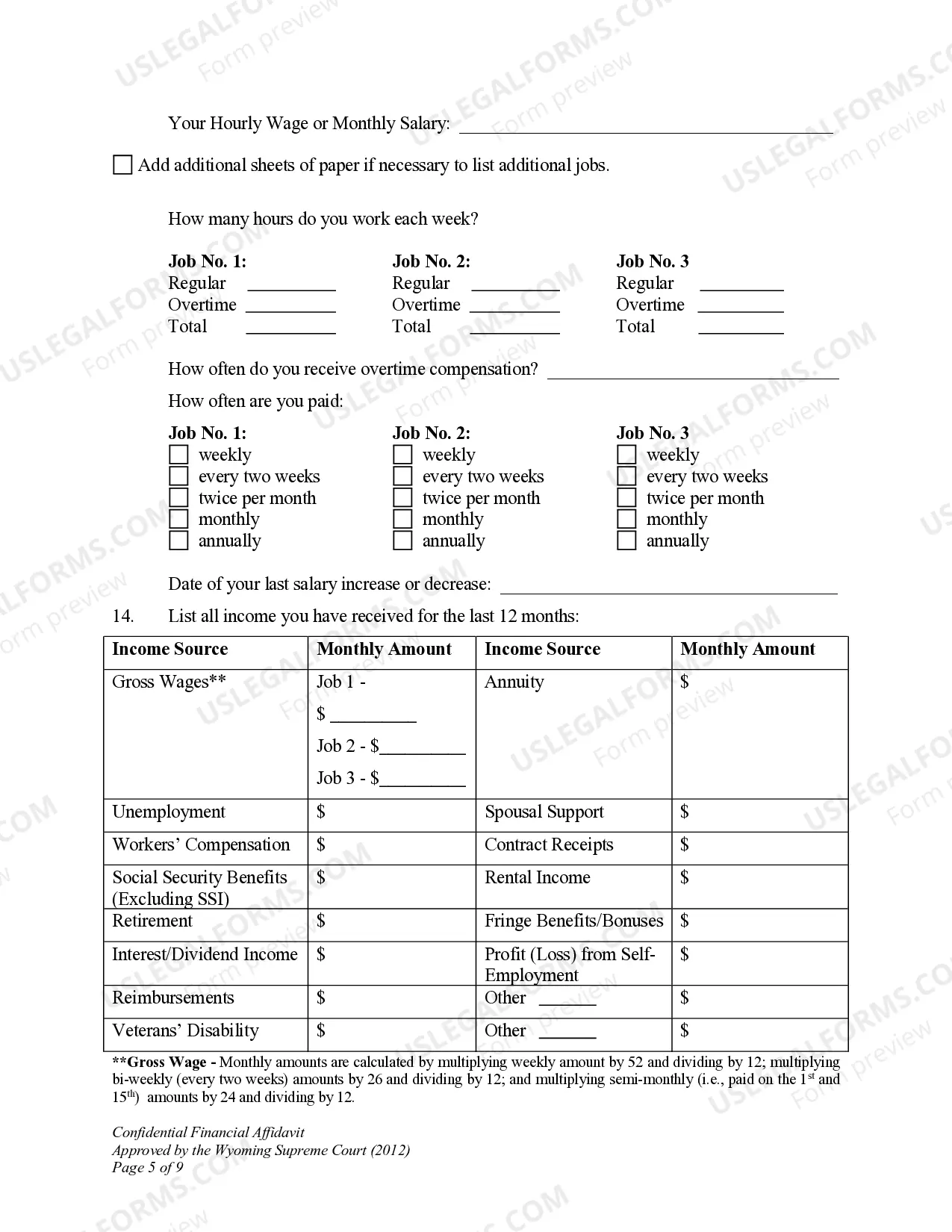 Preview Confidential Financial Affidavit W.S. Section 20-2-308 for Modification of Child Support