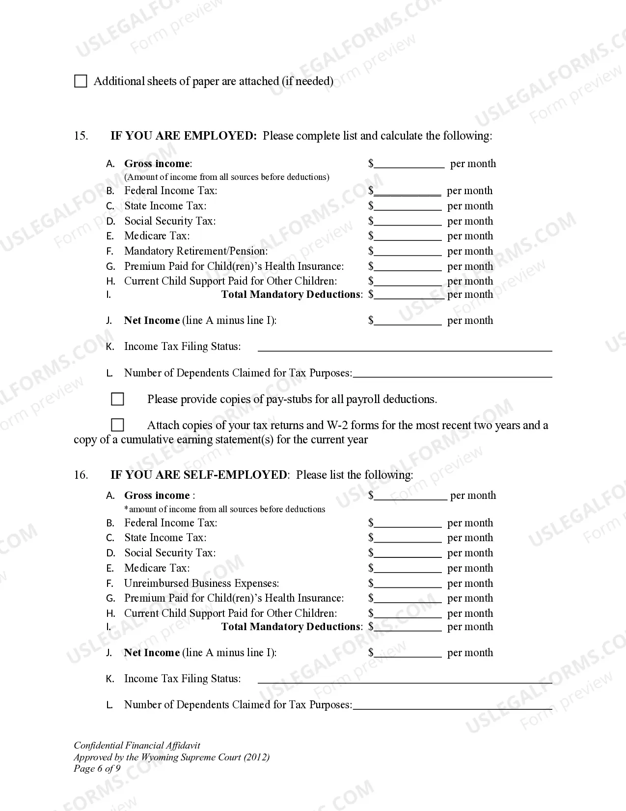 Preview Confidential Financial Affidavit W.S. Section 20-2-308 for Modification of Child Support