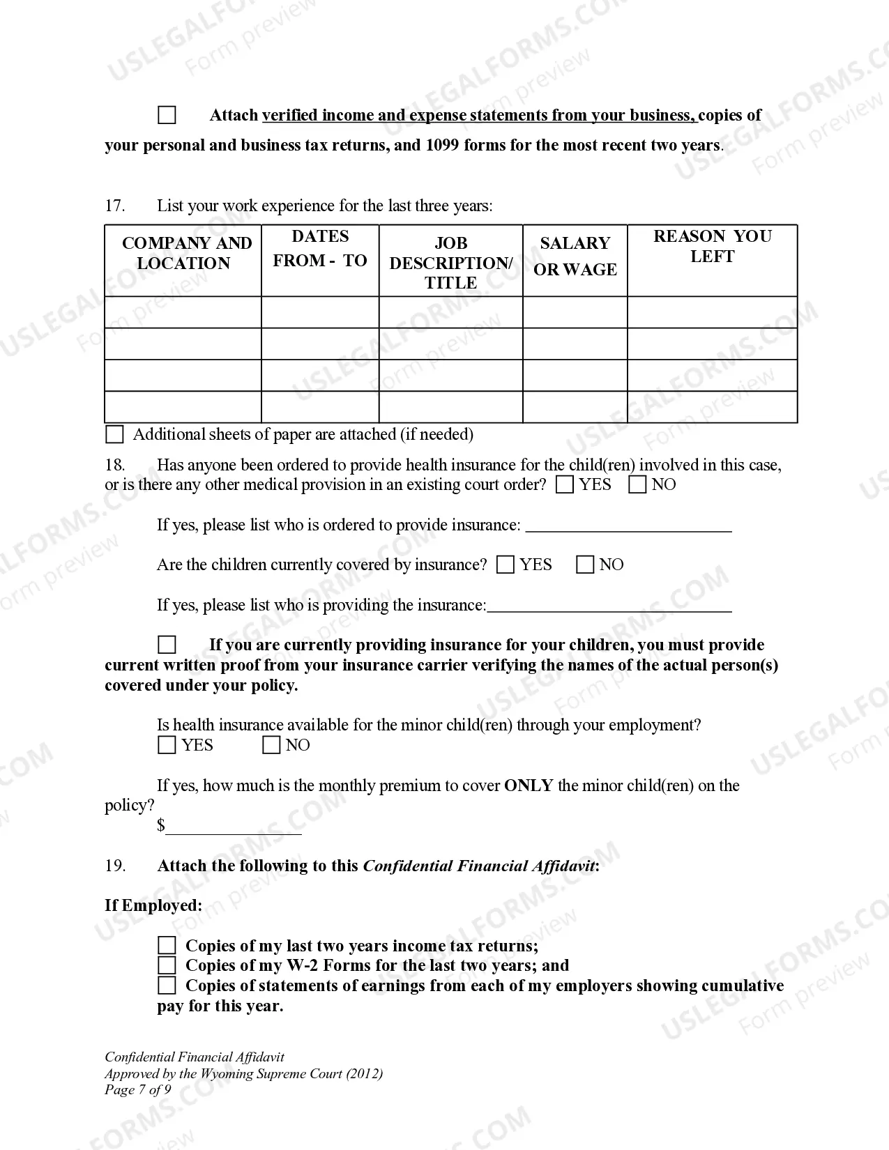 Preview Confidential Financial Affidavit W.S. Section 20-2-308 for Modification of Child Support
