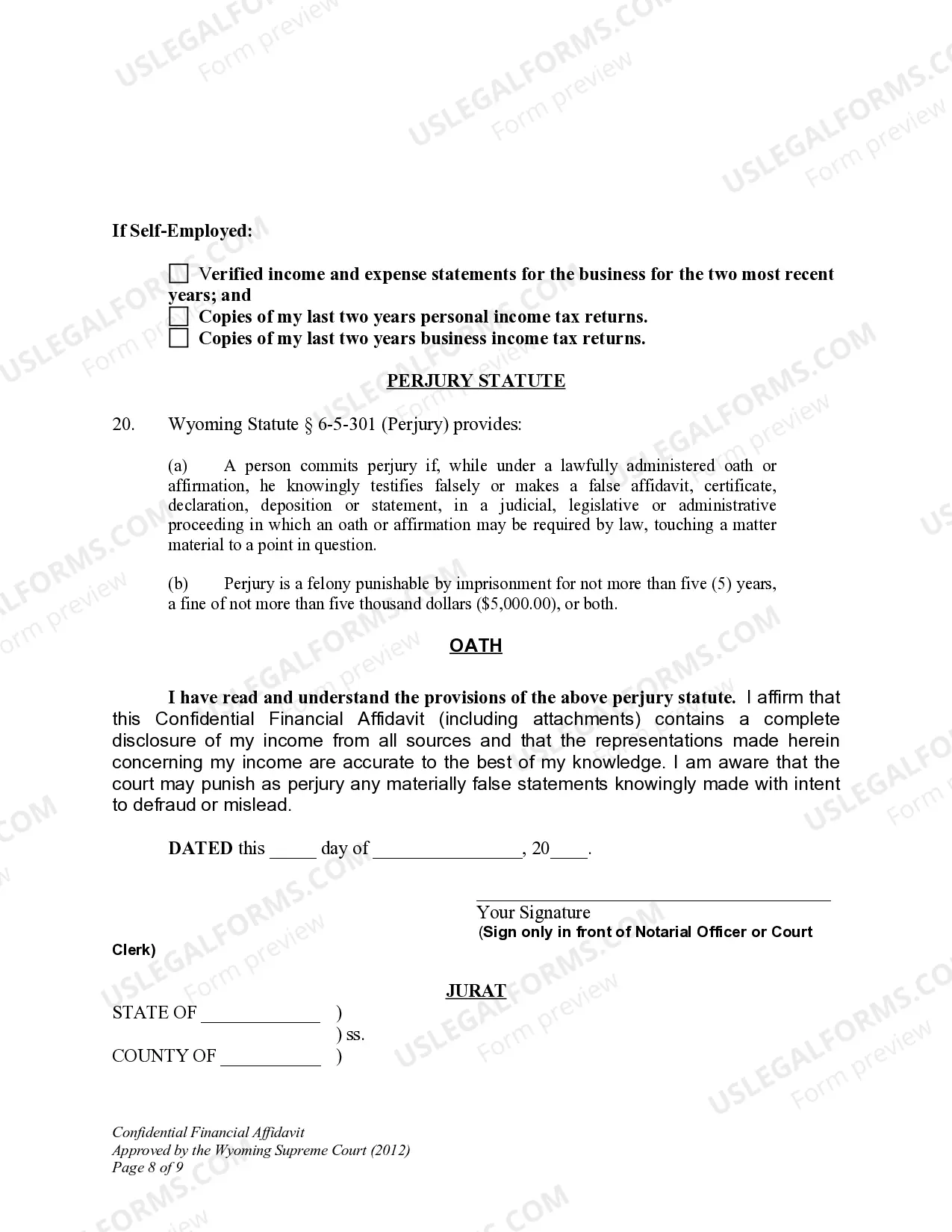 Preview Confidential Financial Affidavit W.S. Section 20-2-308 for Modification of Child Support