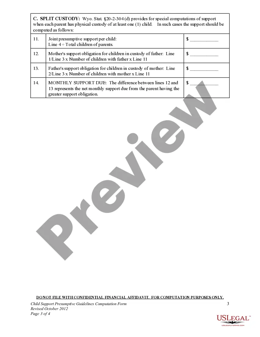 Preview Child Support Presumptive Guidelines Computation Form