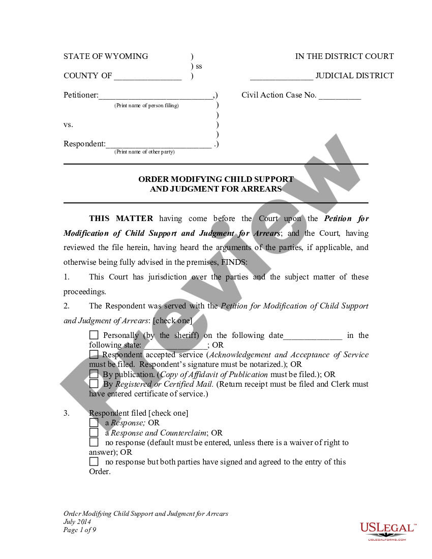 Wyoming Child Support Arrears Forgiveness Letter | US Legal Forms