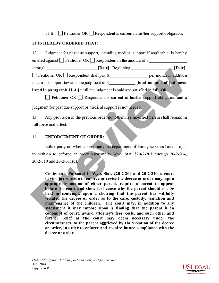 Wyoming Child Support Arrears Forgiveness Letter | US Legal Forms