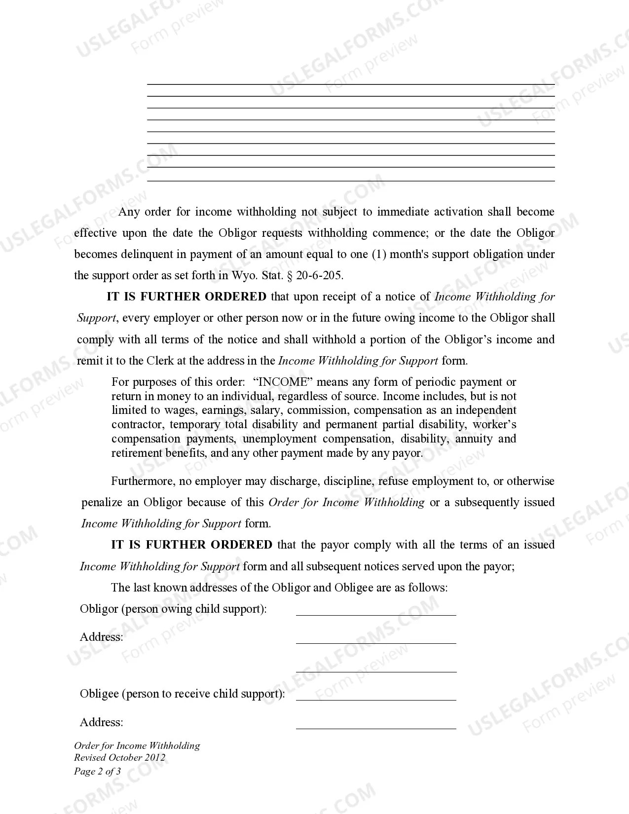 Preview Income Withholding Order for Child Support Modification