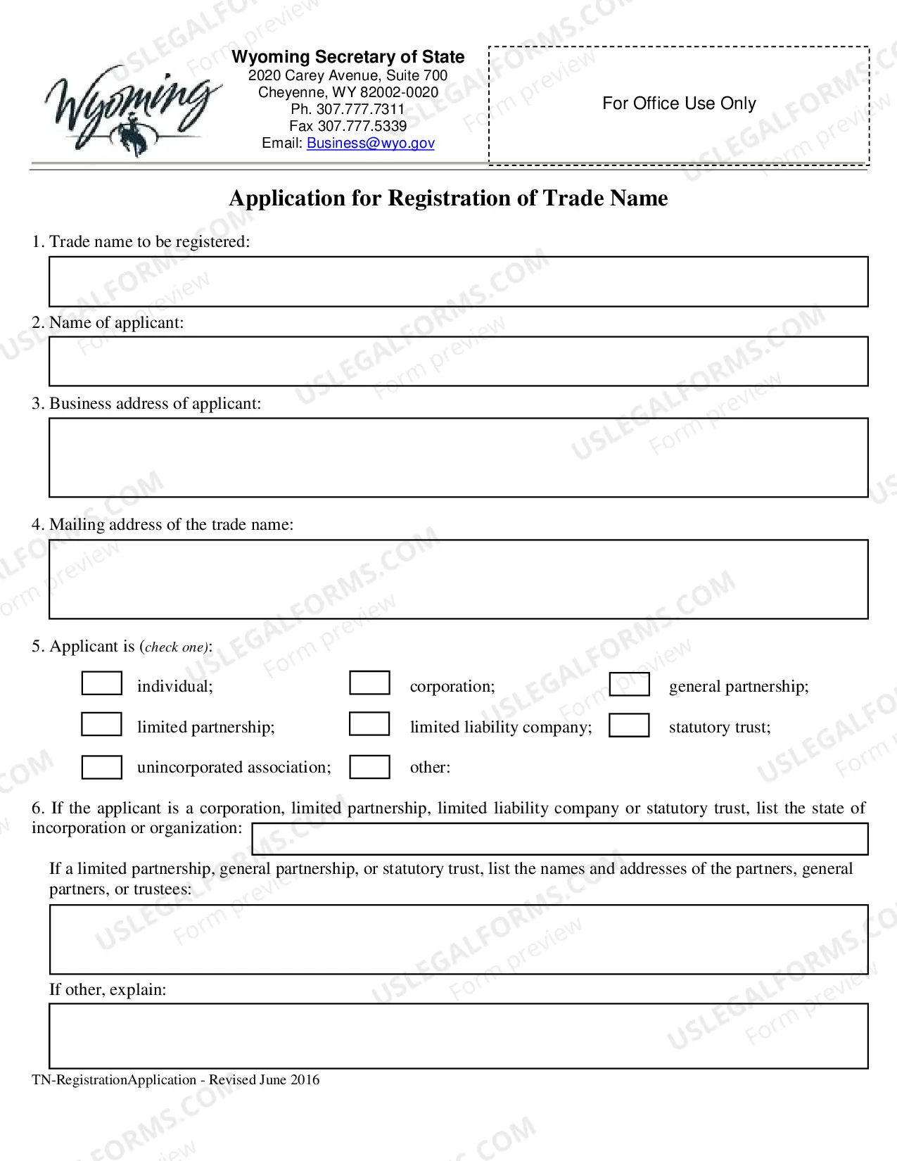Preview Application for Registration of Trade Name
