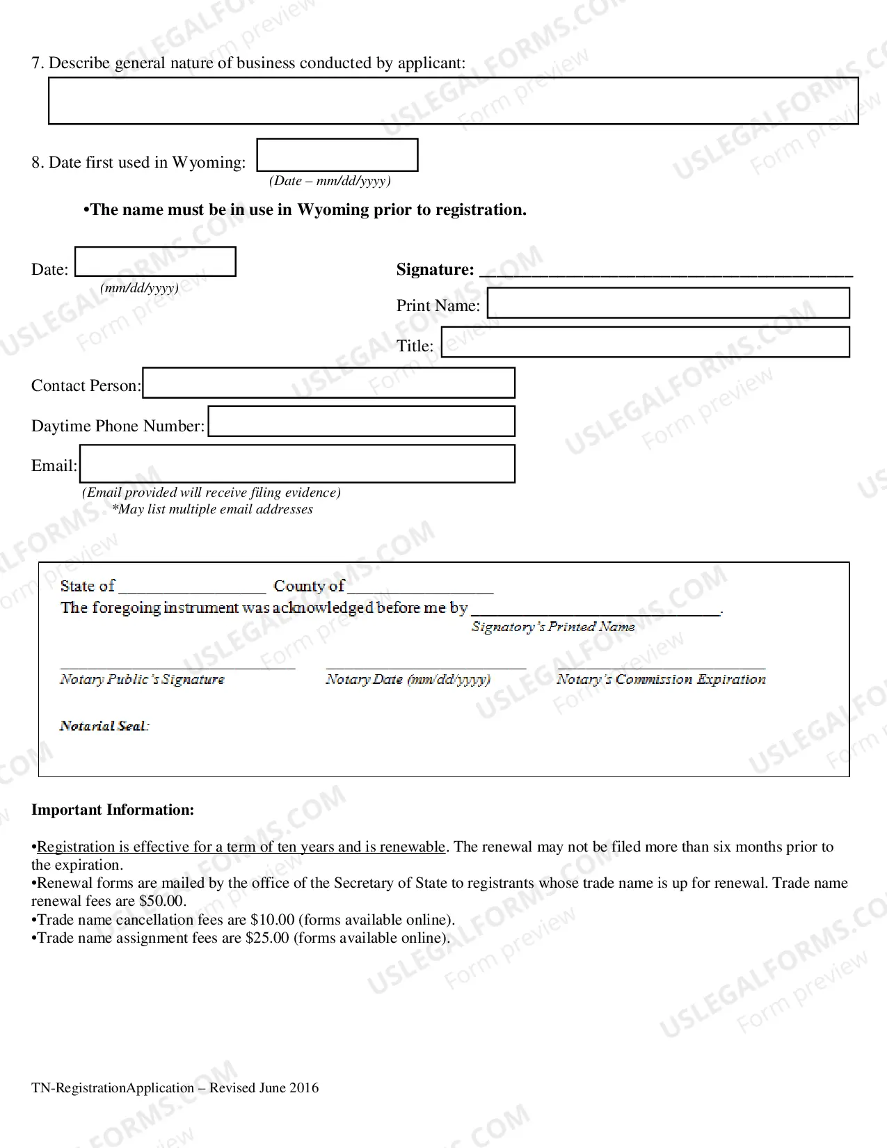 Preview Application for Registration of Trade Name