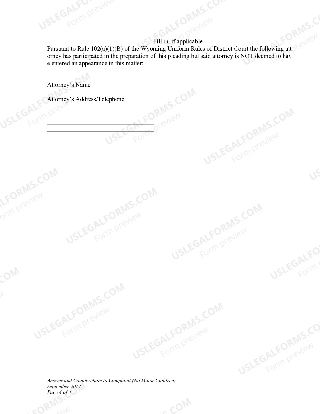 Preview DWCD 6. Answer and Counterclaim to Complaint for Divorce with No Children