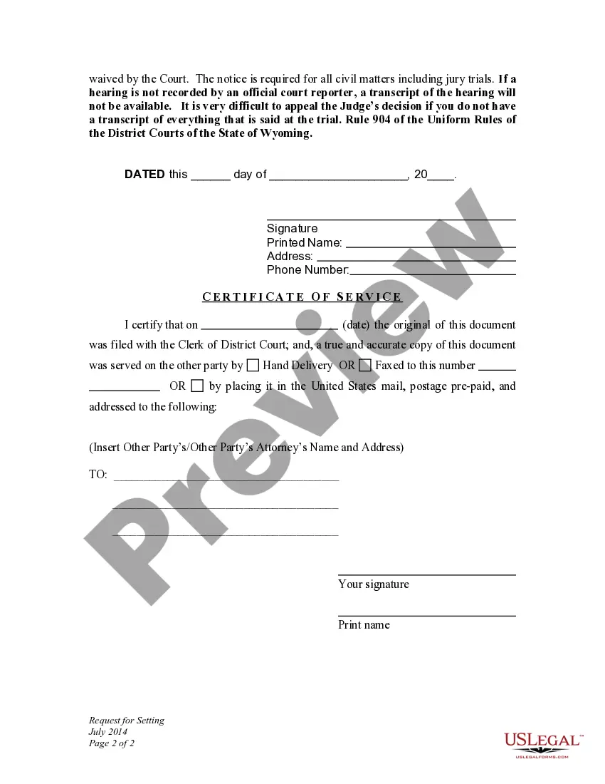 Preview Request for Setting