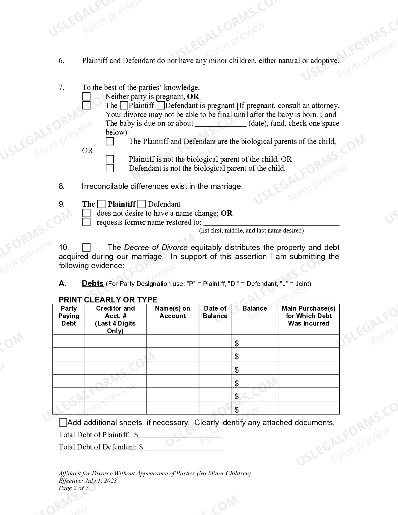 Preview DNCP 15. Affidavit for Divorce Without Appearance of Parties