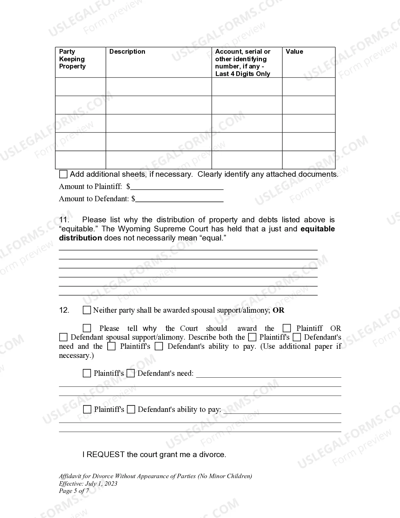 Preview DNCP 15. Affidavit for Divorce Without Appearance of Parties