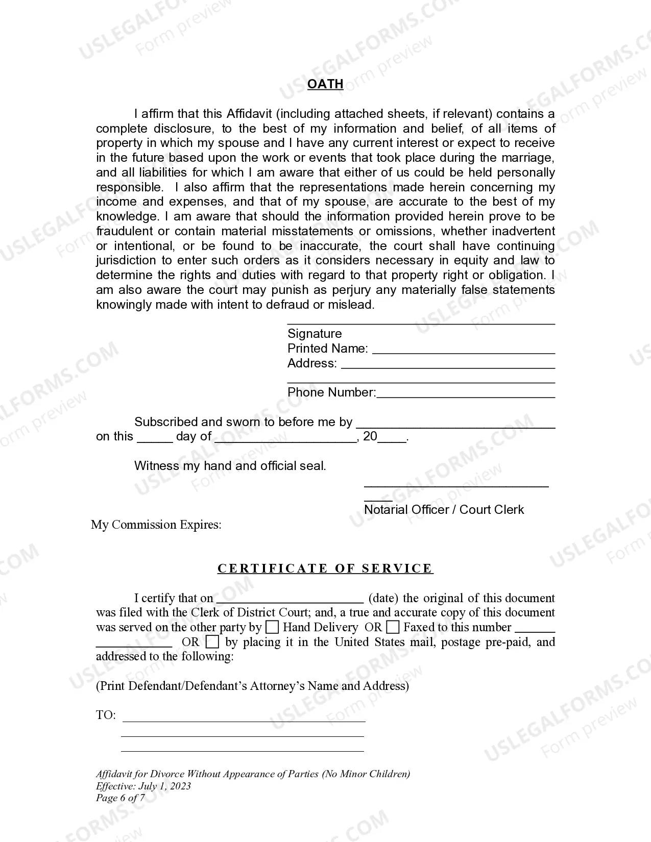 Preview DNCP 15. Affidavit for Divorce Without Appearance of Parties