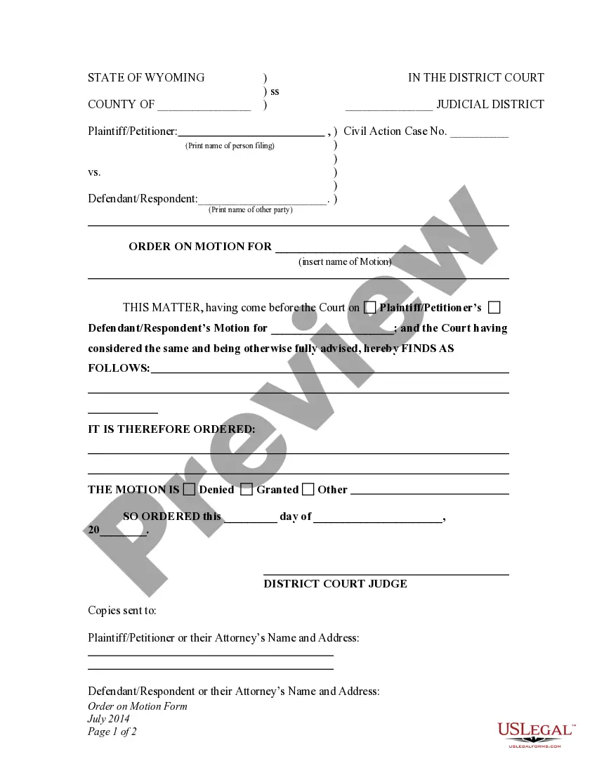 Preview Order on Motion for Plaintiff without Children