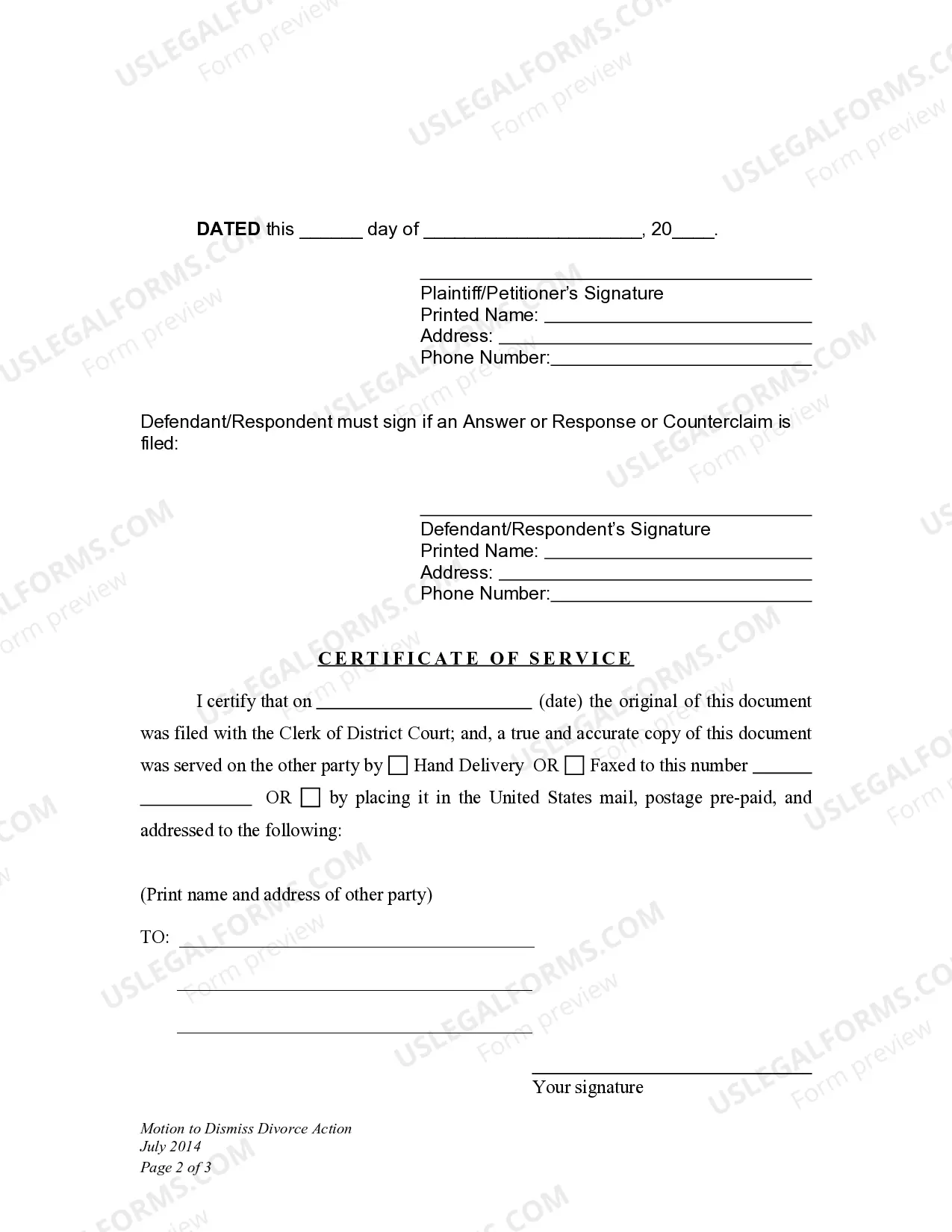 Preview Motion to Dismiss Divorce Action