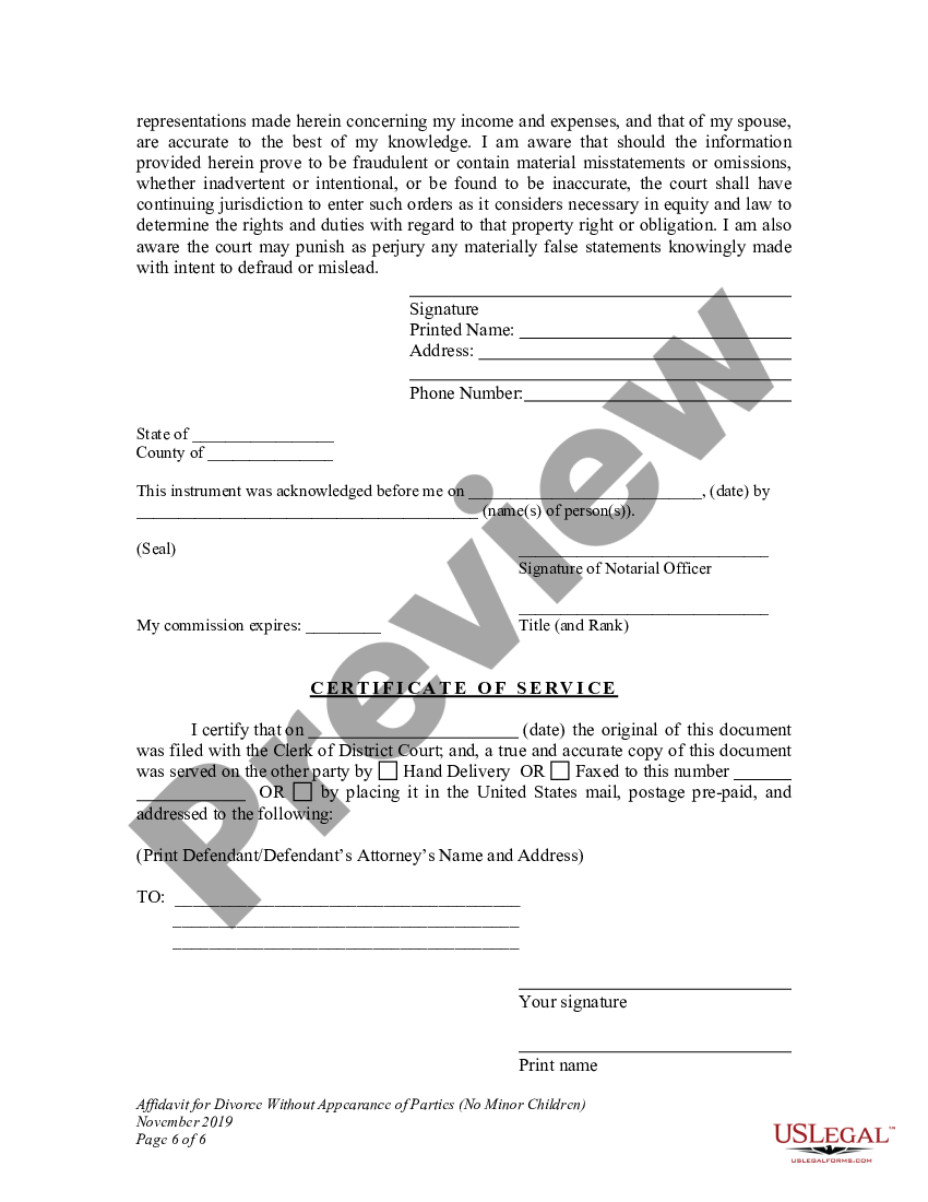 wyoming affidavit for divorce without appearance of parties affidavit