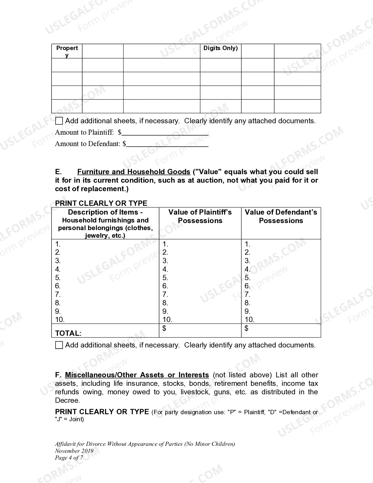 Preview Affidavit for Divorce without Appearance of Parties